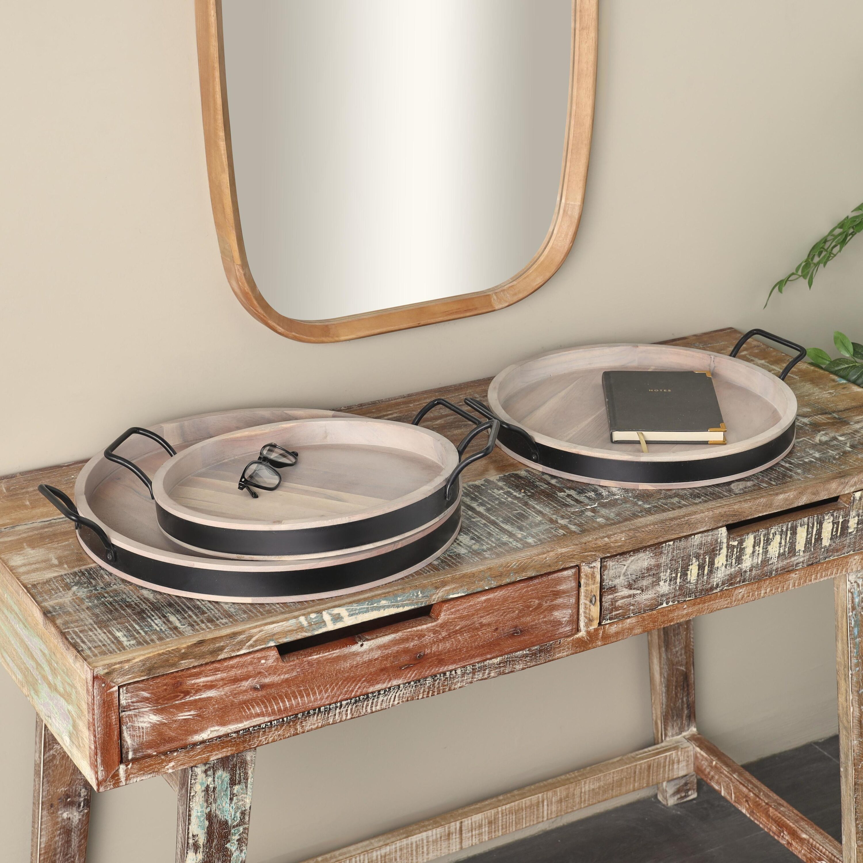 Grayson Lane 820007 3 -Pack Off-white Wood Modern Decorative tray