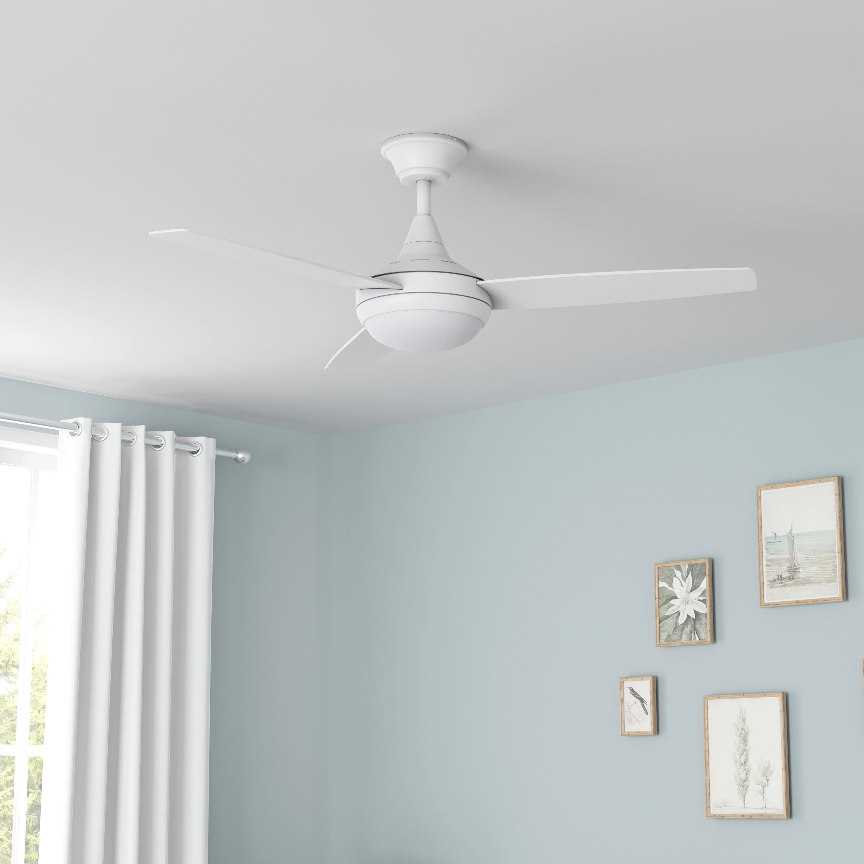 Harbor Breeze TG52LW3D1RCS Beach Creek 52-in Integrated LED Downrod or Flush Mount White with White/Barnwood Blades Ceiling Fan With Light - Remote Included ( 3 -Blade )