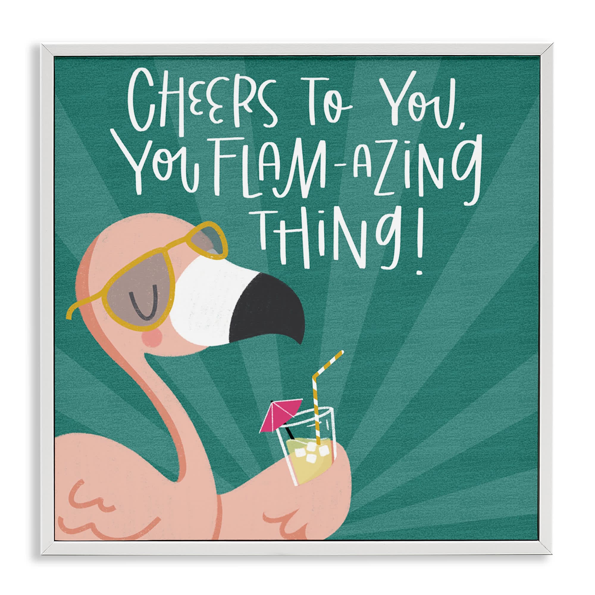 Stupell Industries BT-451-WFR-24X24 Cheers To You Flamazing White Framed Giclee Art By Sarah Hickman 24 x 24