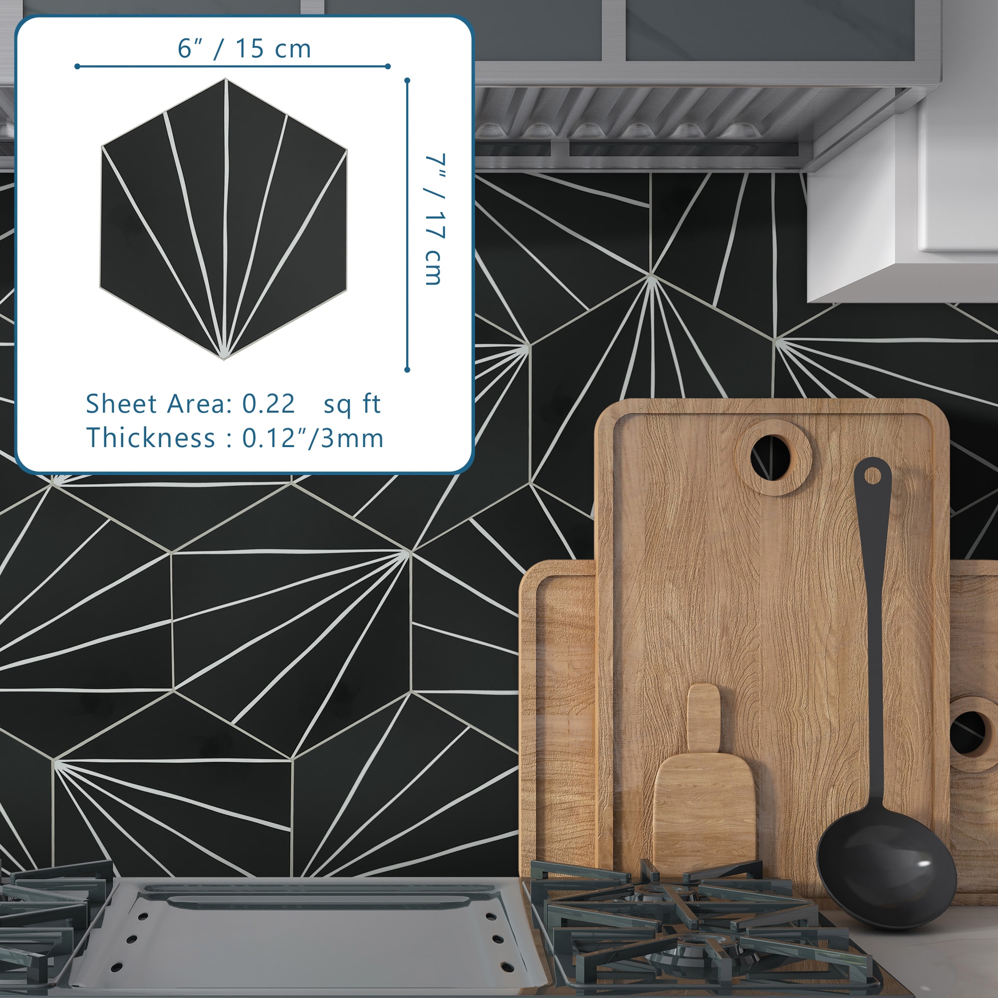SUNWINGS HEXL-BLK-45PCS Ceramic-Tile - View #7