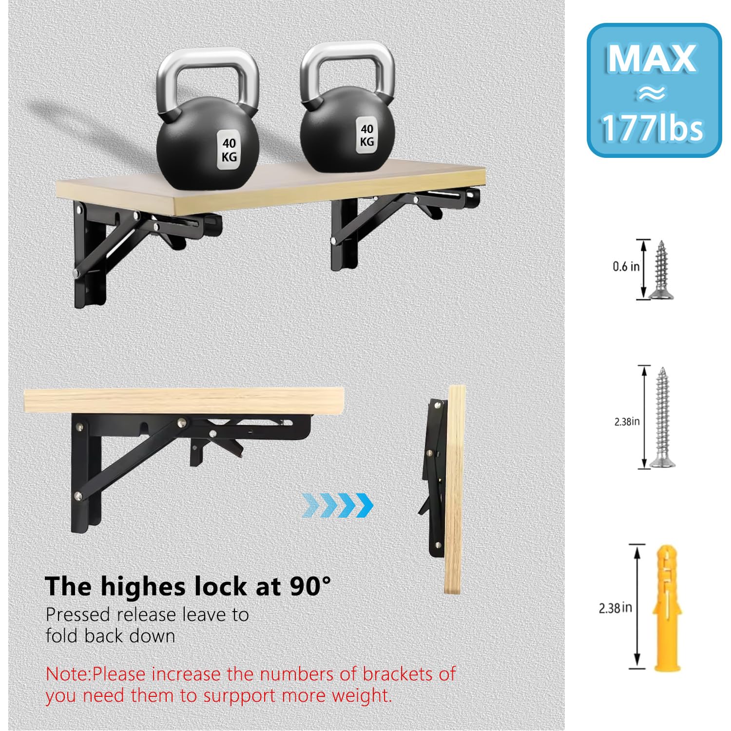 Adrinfly Folding Shelf Bracket 18 inch 2 Piece Wall Mounted Collapsible ...