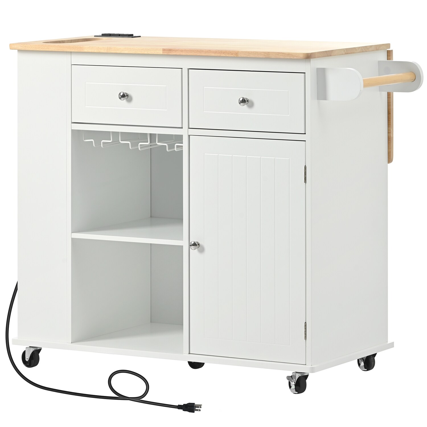 SINOFURN White Mdf Base with Wood Top Rolling Kitchen Cart (29.3-in x 39.8-in x 33.7-in)