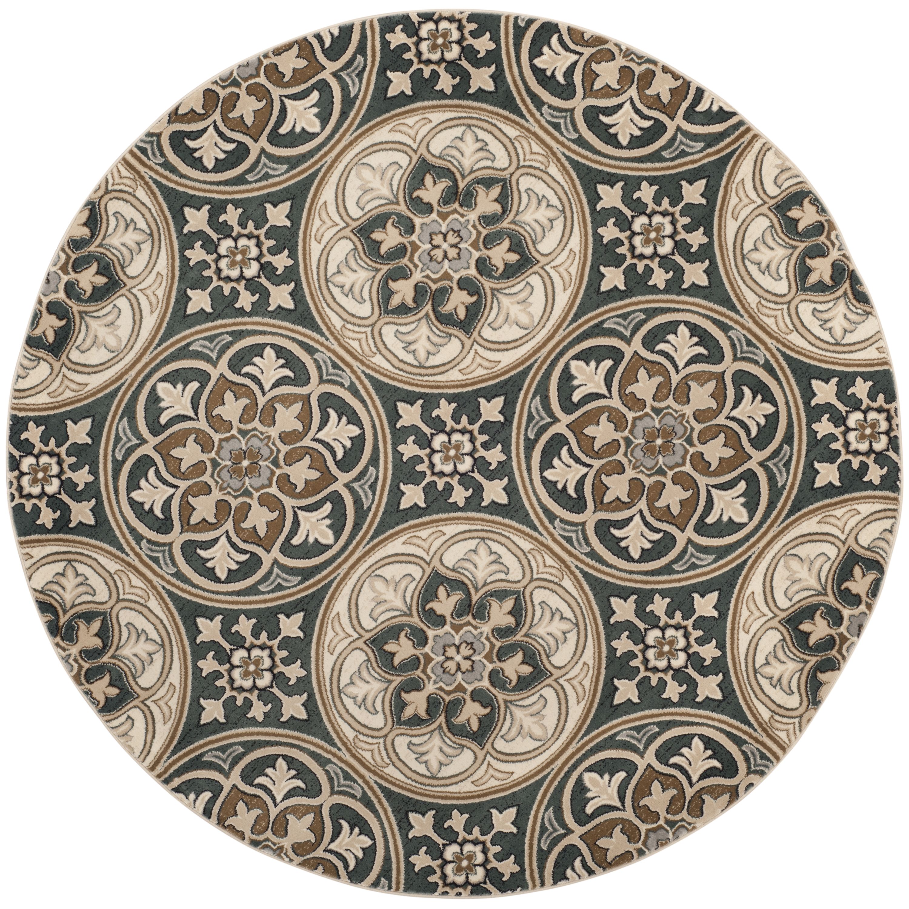 Safavieh LNH341C-8R Lyndhurst Moshen 8 x 8 (ft) Loomed Polypropylene Slate Blue/Beige Round Indoor Floral/Botanical Oriental Area rug