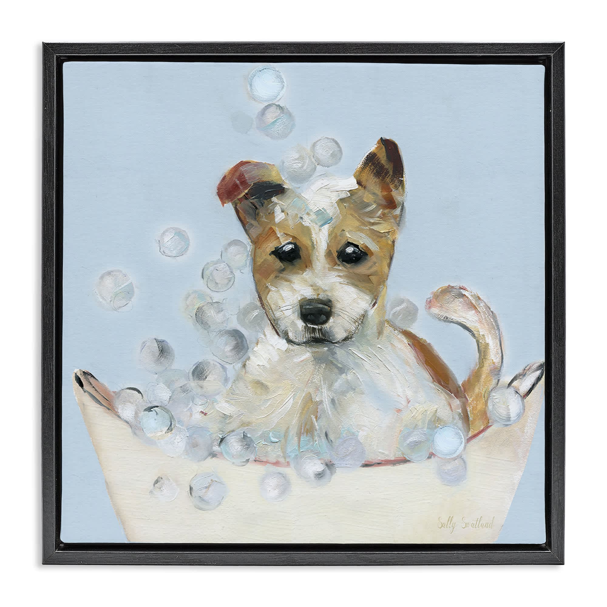 Stupell Industries BS-146-FFB-24X24 Fun Bubbles Puppy Bath Floating Frame design by Sally Swatland