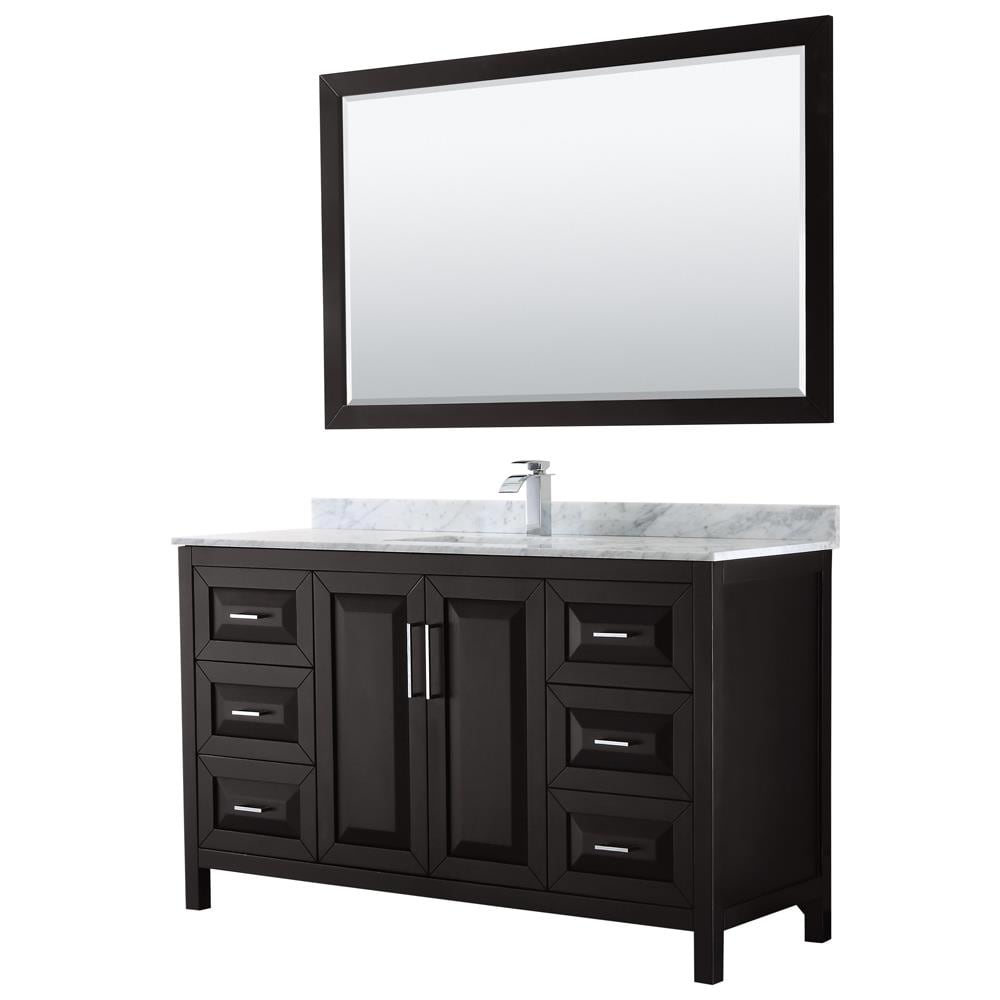 Wyndham Collection Daria 60-in Dark Espresso Single Sink Bathroom Vanity with White Carrara Marble Natural Marble Top