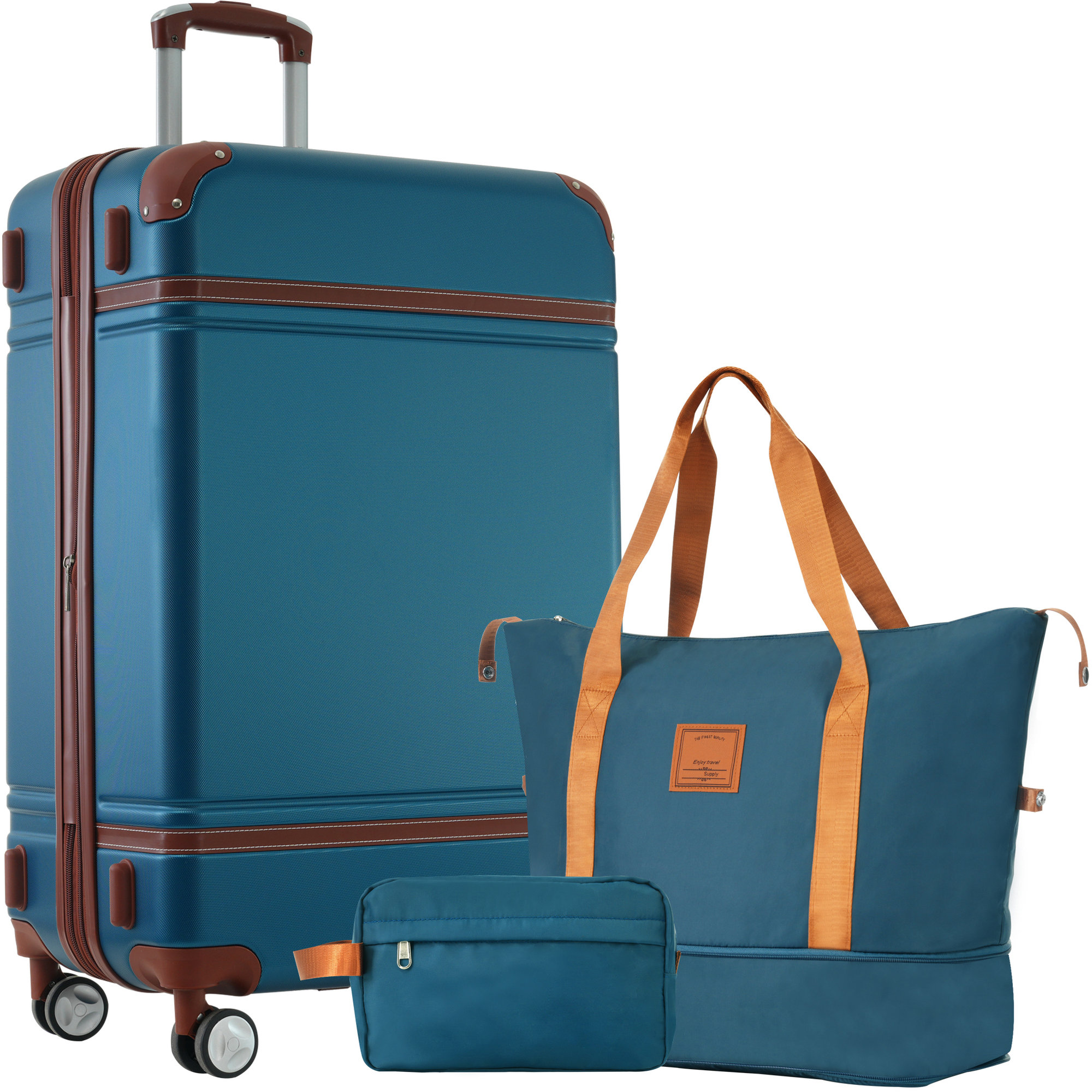 Misopily 3 Piece Hard Case Luggage Set 28 Inch Suitcase Spinner Wheels TSA Lock Expandable Duffel Bag Trolley Sleeve Toiletry Bag Blue