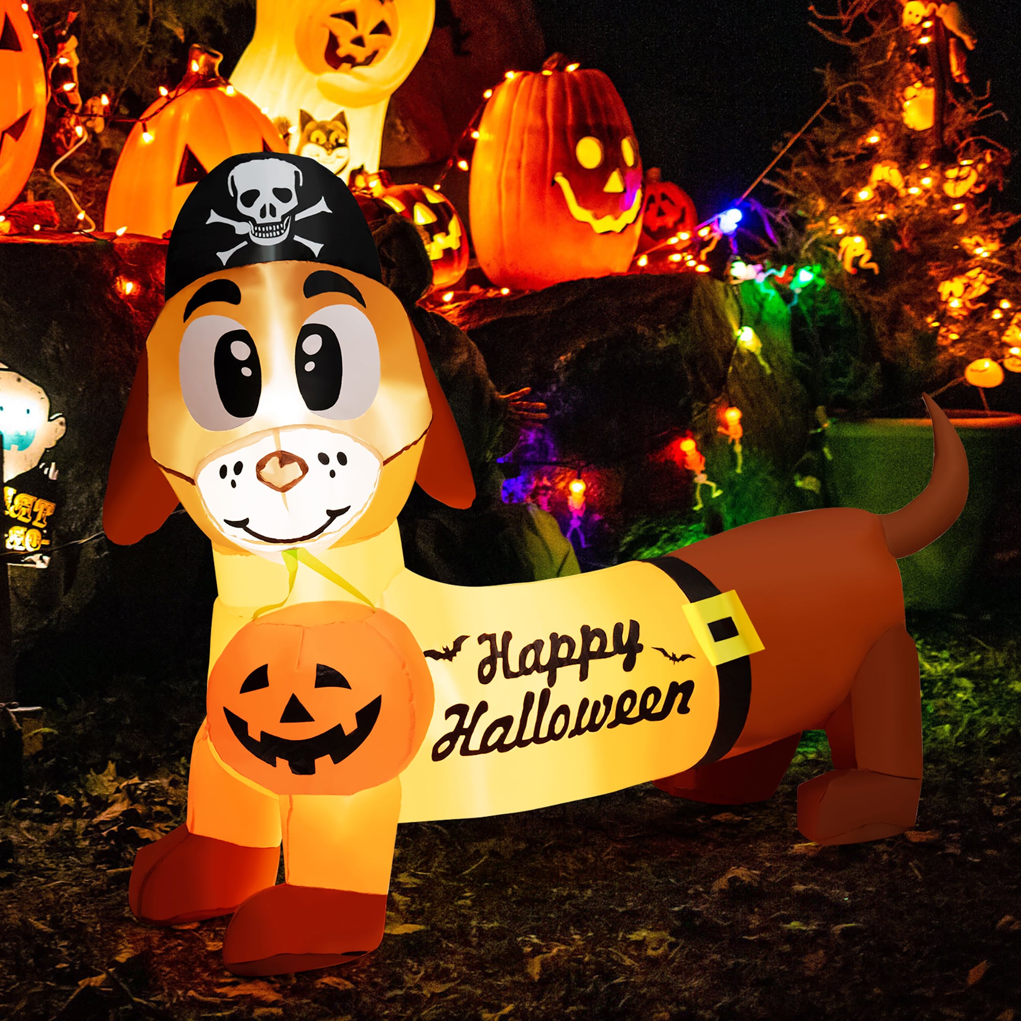 Costway 3.7-ft Lighted Happy Halloween Inflatable in the Outdoor ...