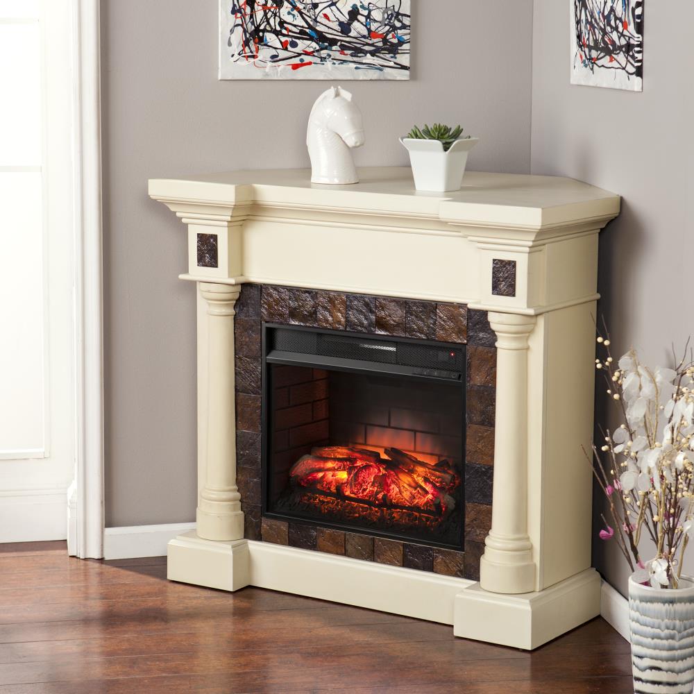 Boston Loft Furnishings 44.5-in W Ivory with Earth Toned Tiles Infrared  Quartz Electric Fireplace