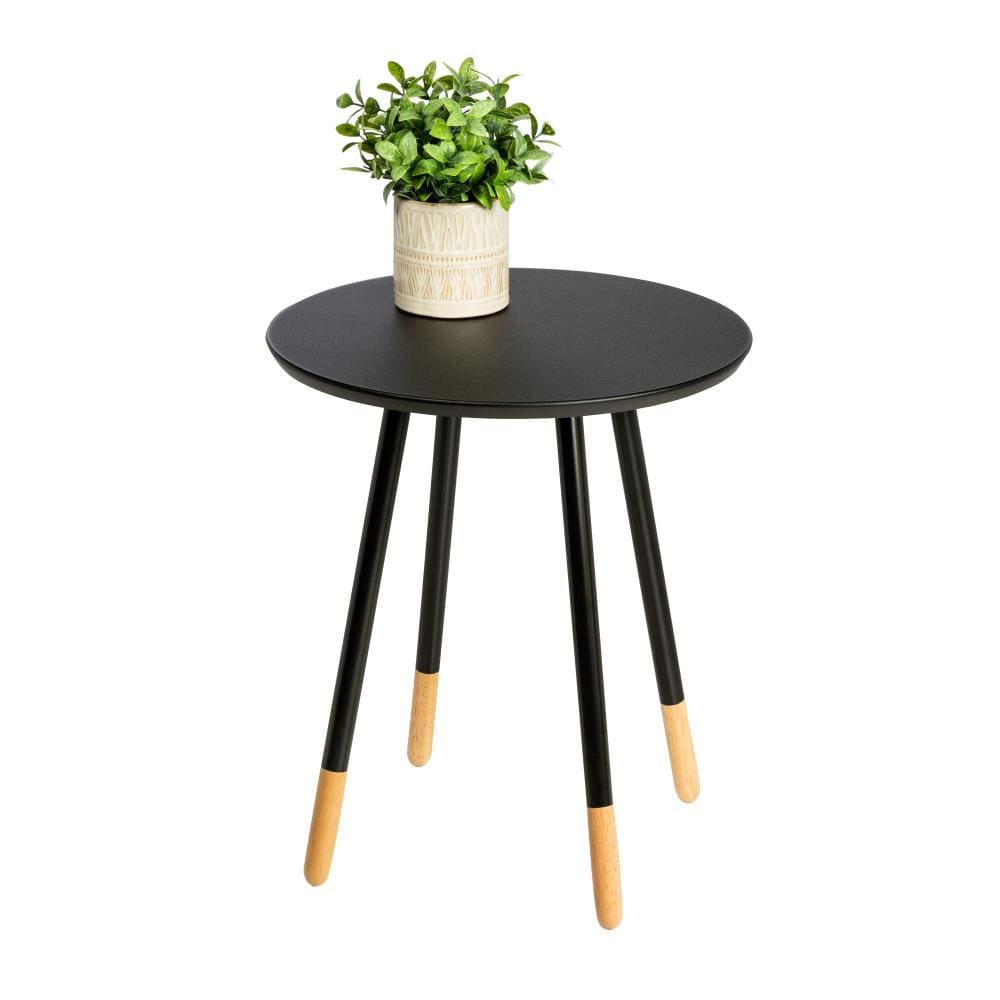 Modern Round Black and Natural Composite End Table