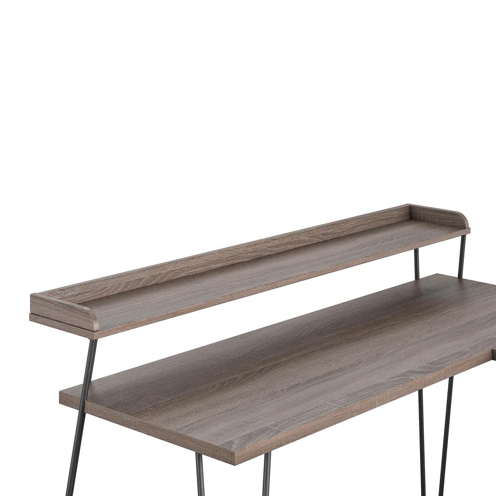 Haven Distressed Gray Oak L-Shaped Computer Desk with Riser