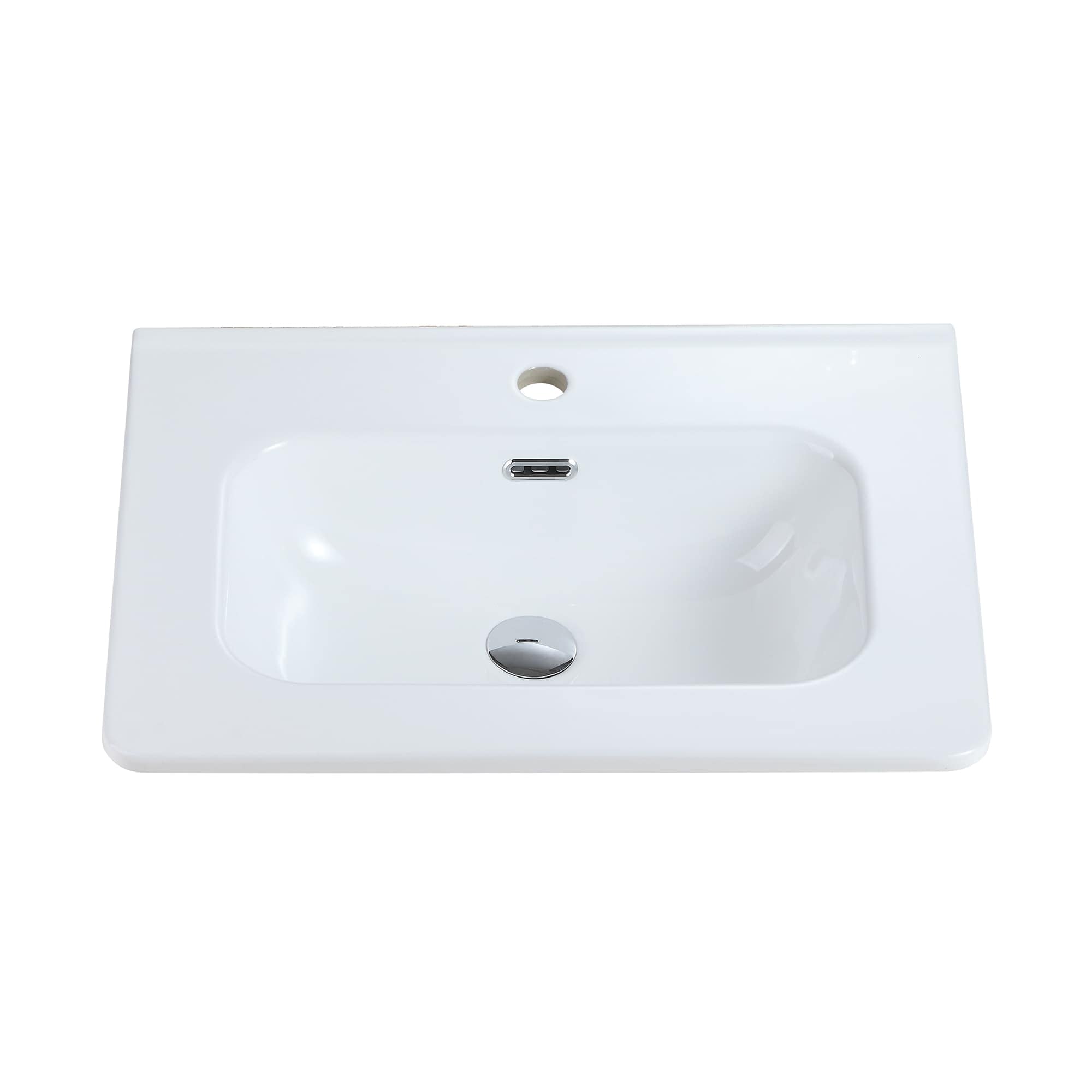 Vynxaria -  24 in Glossy White One-Piece Bathroom Sink Integrated Countertop Basin