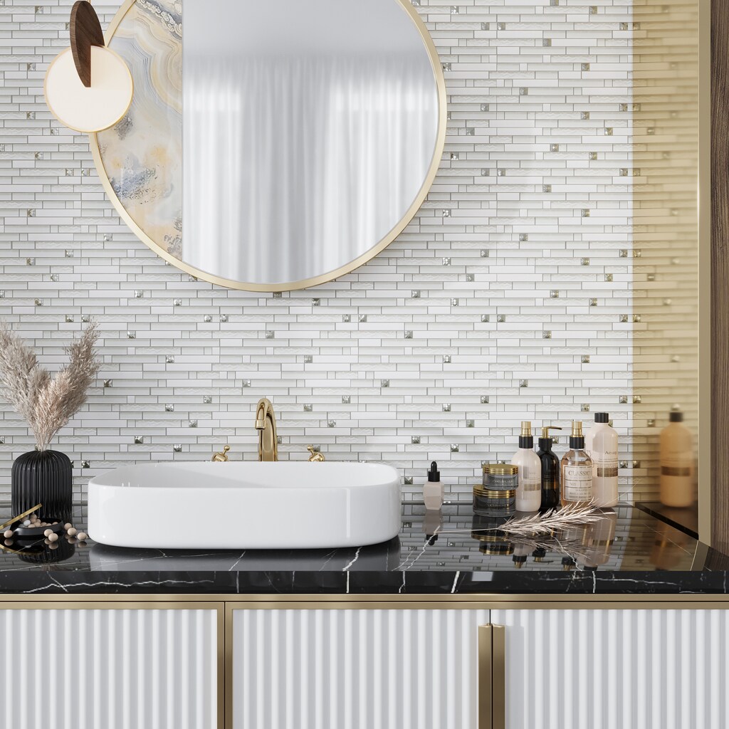 Apollo Tile (Sample) White and Gray 4-in x 6-in Multi-finish Glass Linear Patterned Floor and Wall Tile