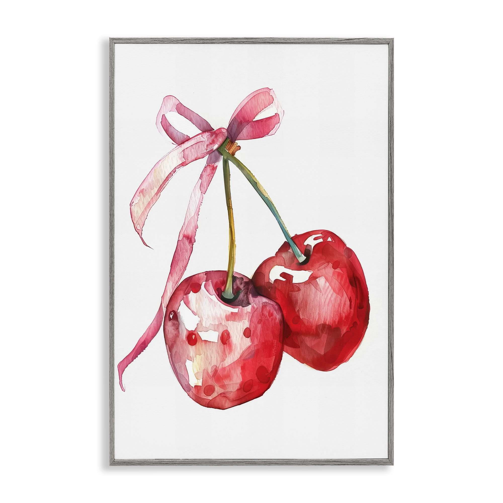 Stupell Industries BT-650-GFF-20X30 Cherries Tied in Ribbon Gray Framed Giclee Art By LSR Design Studio 20 x 30
