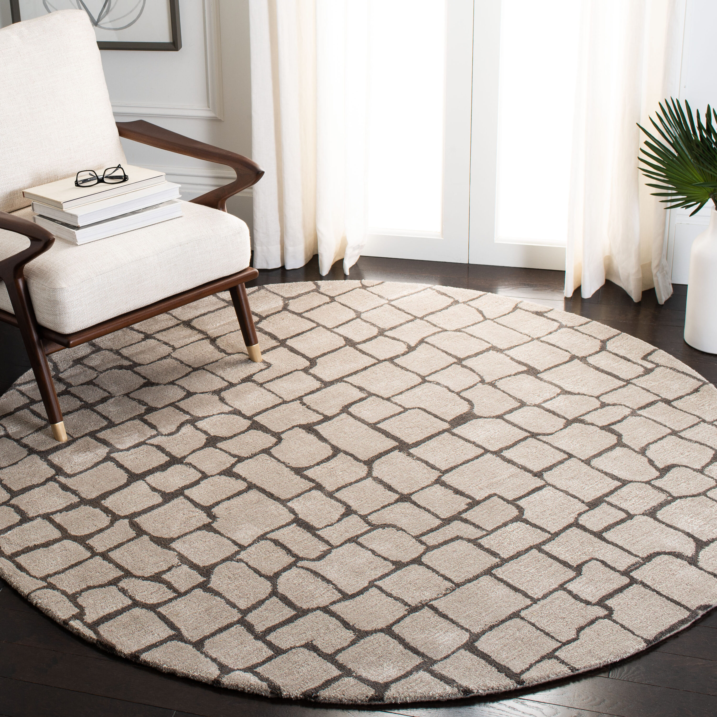  Soh431 Silver/Gray Contemporary 6ft x 6ft Round Rug