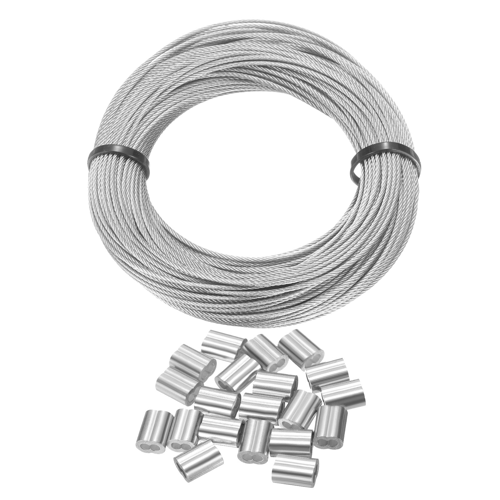Unique Bargains 304 Stainless Steel Cable Wire Rope Kit 100FT 30M Long 3/64 Inch 1.2mm Dia 7x7 Strand Core with 30pcs Loop Sleeve for Deck Railing System Outdoor Hanging Kit Garden Fence #S26042700UX6186