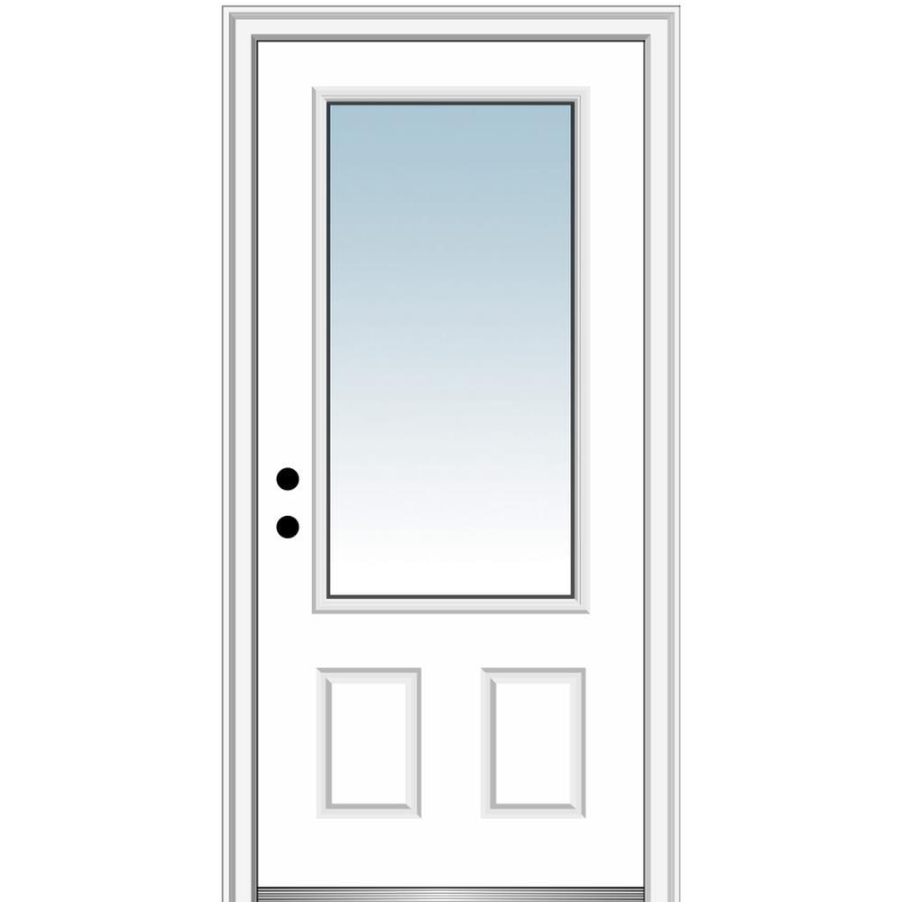 Masonite 32-in W x 80-in H 2-Panel 1/4-Lite White Steel Prehung Entry Door  - Left-Hand Inswing