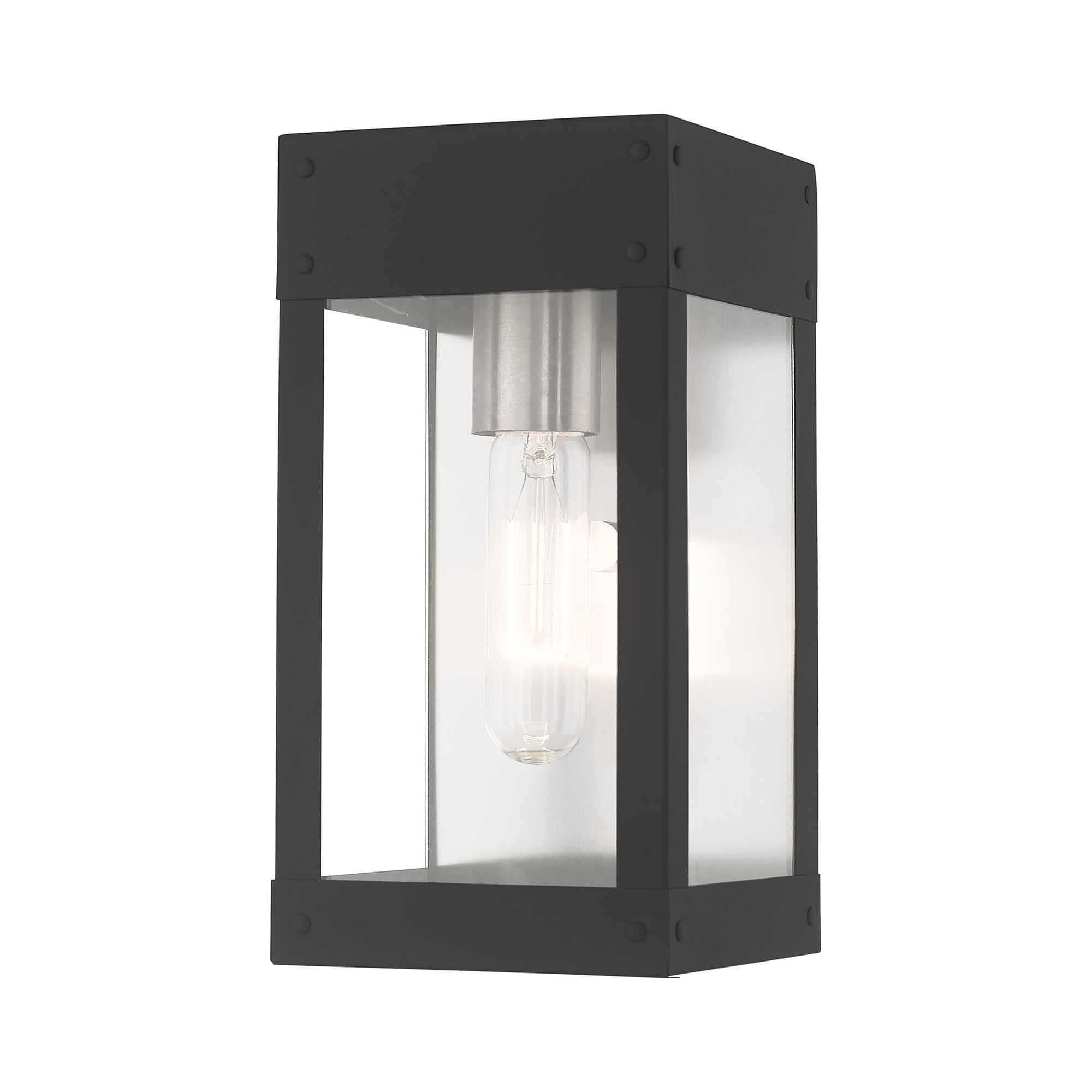 Scandinavian Gray Nickel Outdoor Wall Lantern with Clear Glass