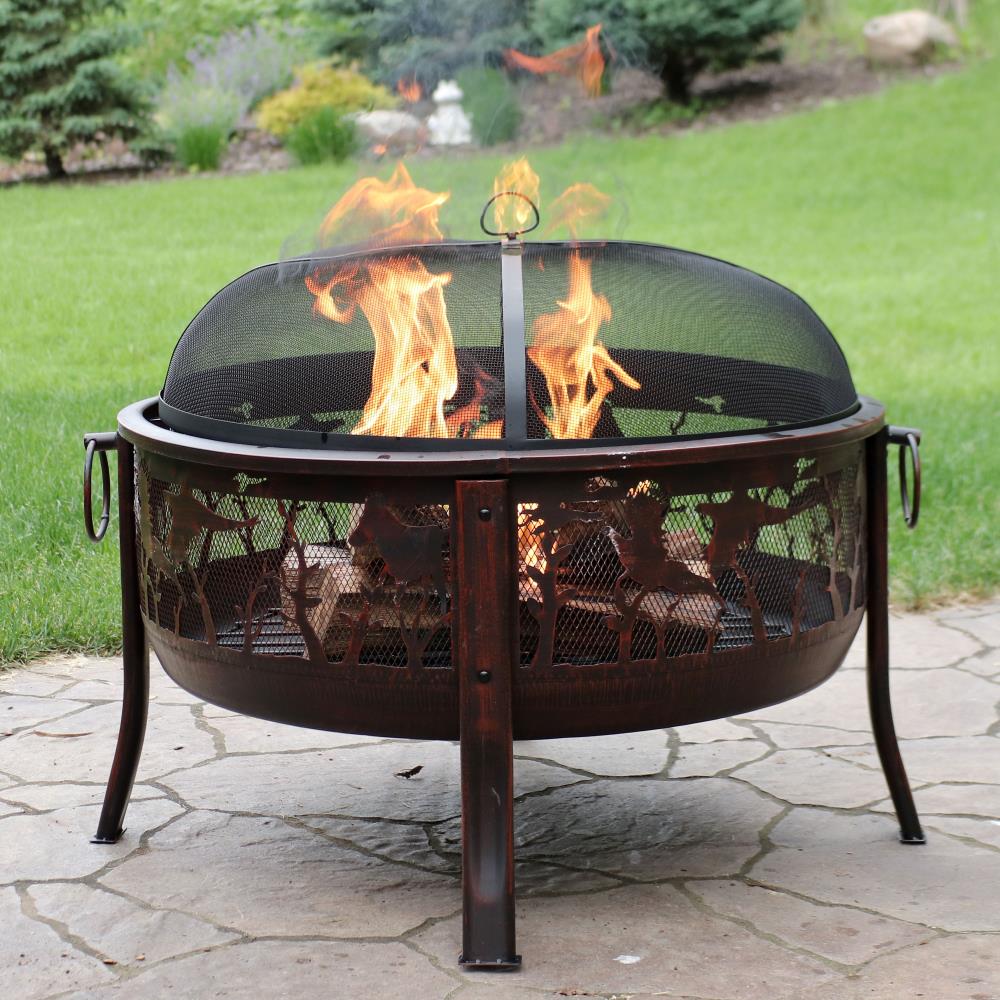 Sunnydaze Decor 34-in W Bronze Steel Wood-Burning Fire Pit in the Wood ...