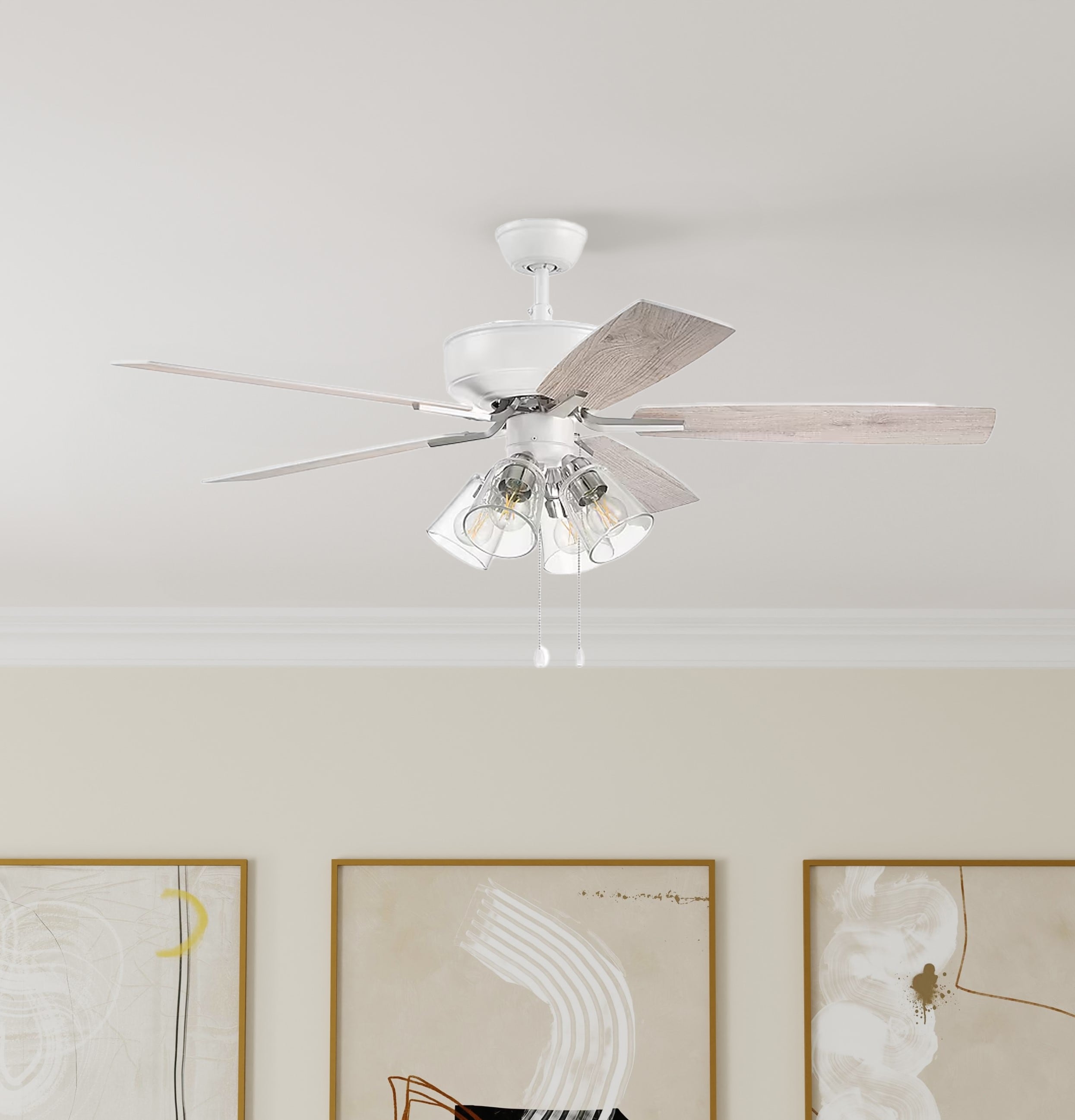 Craftmade P104WPLN5-52WWOK Pro Plus 52-in White/Polished Nickel with White Blades Ceiling Fan With Light ( 5 -Blade )