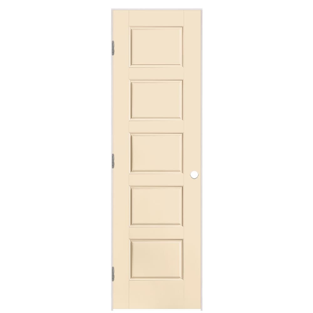 Masonite 1444628 24-in x 80-in Cream N Sugar Solid core 5-panel equal Right hand Smooth Prefinished Molded composite Flat Jamb Single Prehung Interior Door