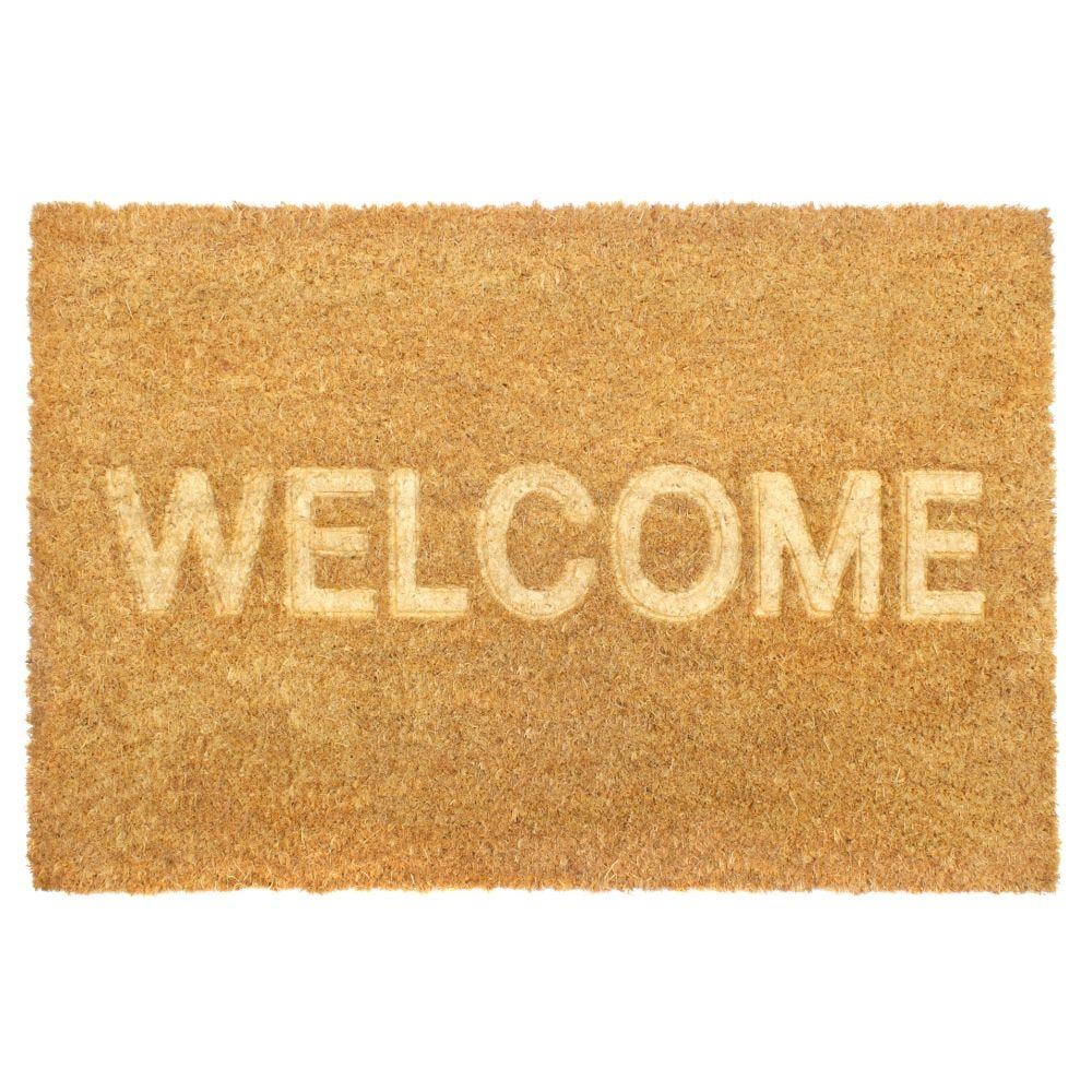 Embossed Boho Natural Coco Coir Non-slip Welcome Door Mat for Home