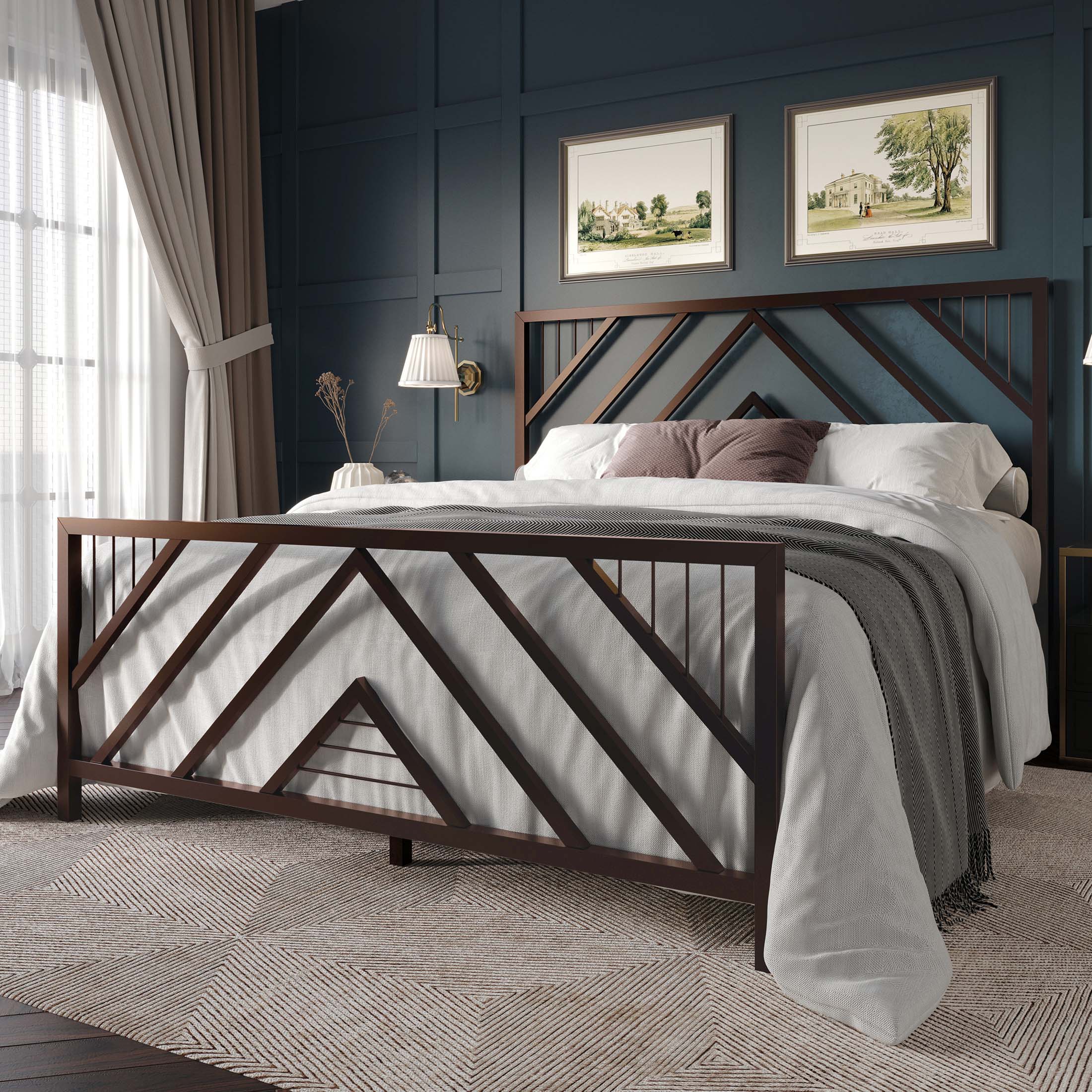 CasePiece CMB018KPL-BN-MT Brown King Metal Platform Bed