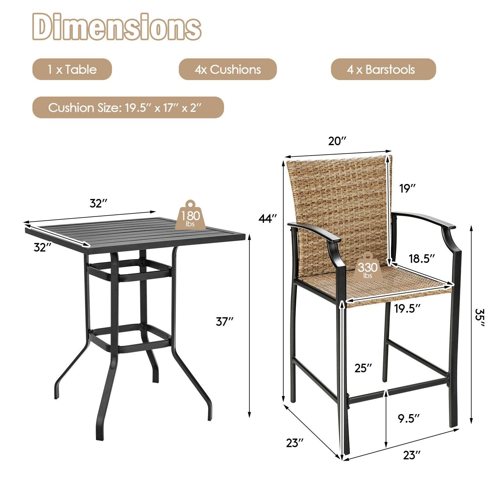 Baboom Patio High Bar Dining Set 5 Piece Brown Bistro Patio Dining Set Steel Square Table With 4 