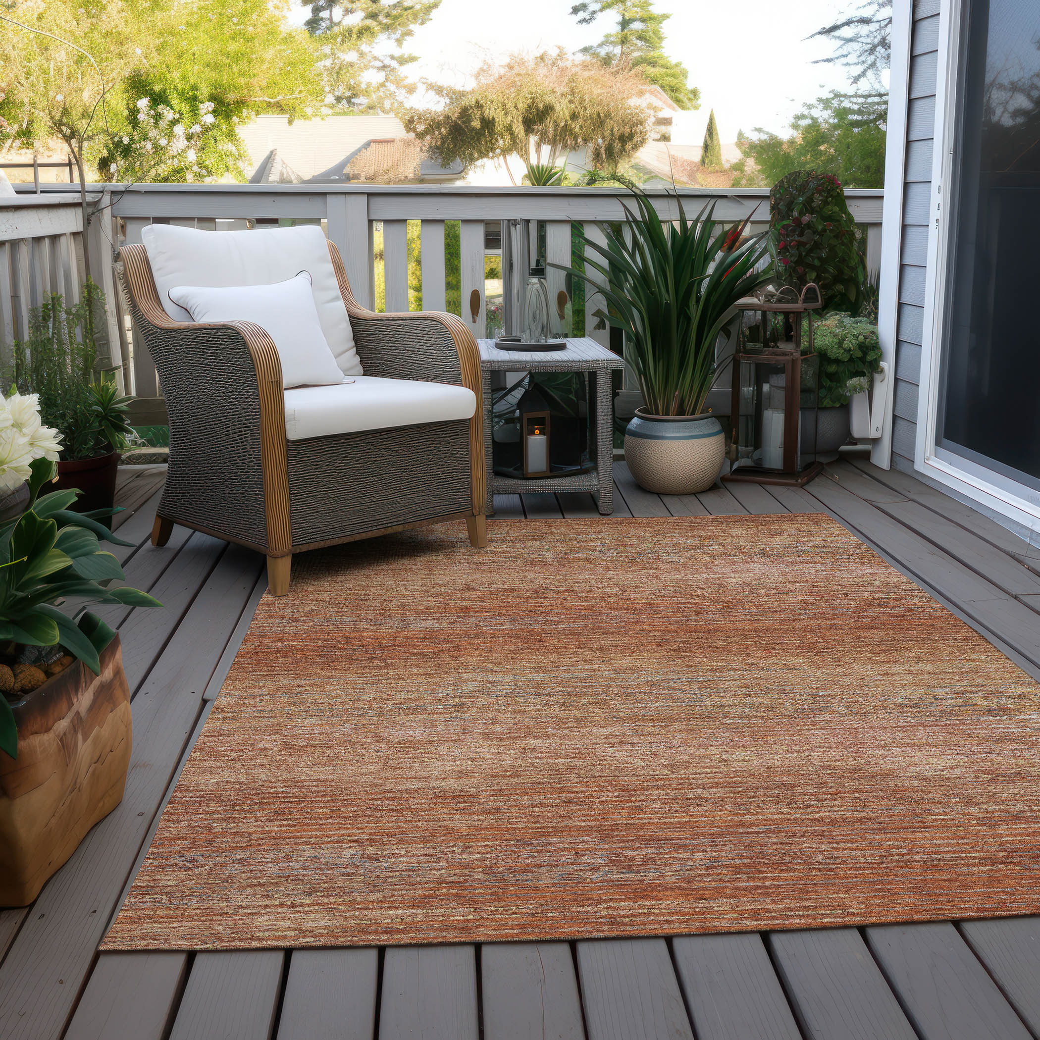 Copper Red Stripe Synthetic 9' x 12' Washable Rug