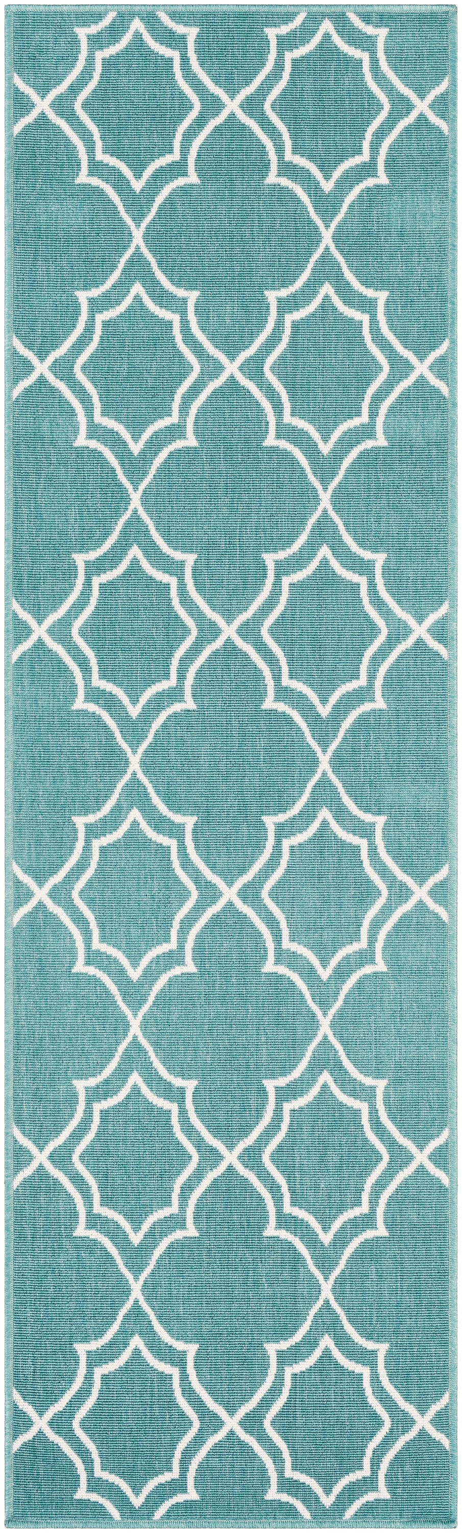 Livabliss ALF9653-23119 Alfresco 2 x 12 (ft) Synthetic Teal Rectangular Indoor/Outdoor Trellis Mid-Century Modern Runner rug