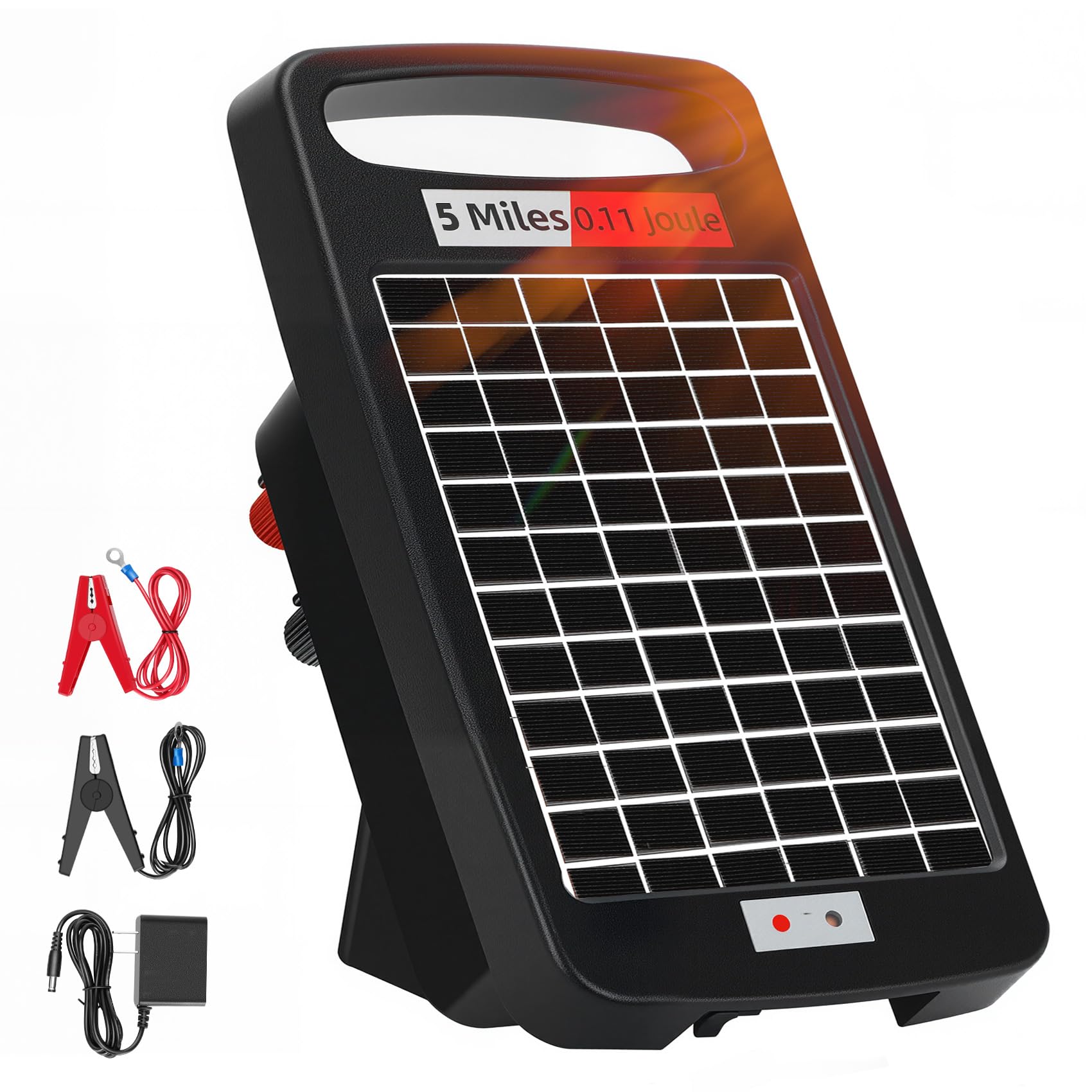 Phewnyzo  5 Miles Solar Powered Electric Fence Charger 0 11J Output 24 7 Day Night Protection Portable Fence Energizer for Dogs Chickens Garden Livestock Solar Panel Rugged Waterproof