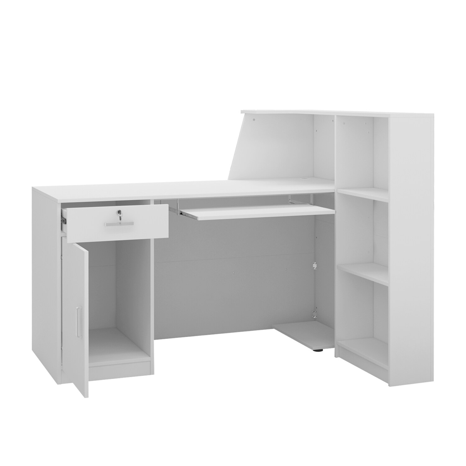 FUFU&GAGA 55.1 in. W x 43.3 in. H White MDF Computer Desk with a