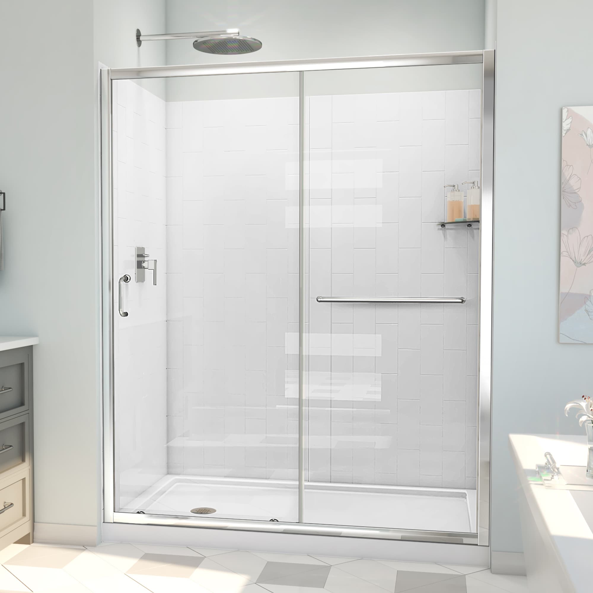 DreamLine QWALL-5 White 2-Piece 30-in x 60-in x 77-in Base/Wall Rectangular  Alcove Shower Kit (Left Drain) in the Shower Stalls & Enclosures department  at