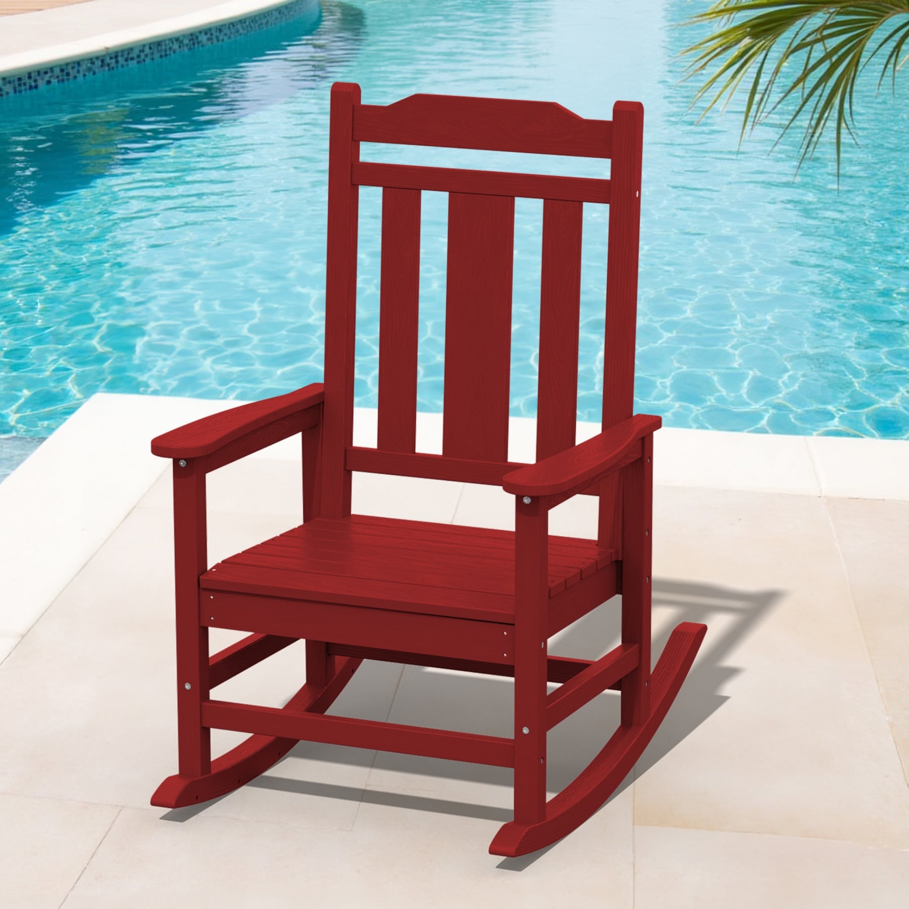 JEAREY TRJKYY-02-DR HDPE Oversized Patio Rocking Chair with Extra-Wide Seat Dark Red HDPE Frame Rocking Chair with Slat Seat