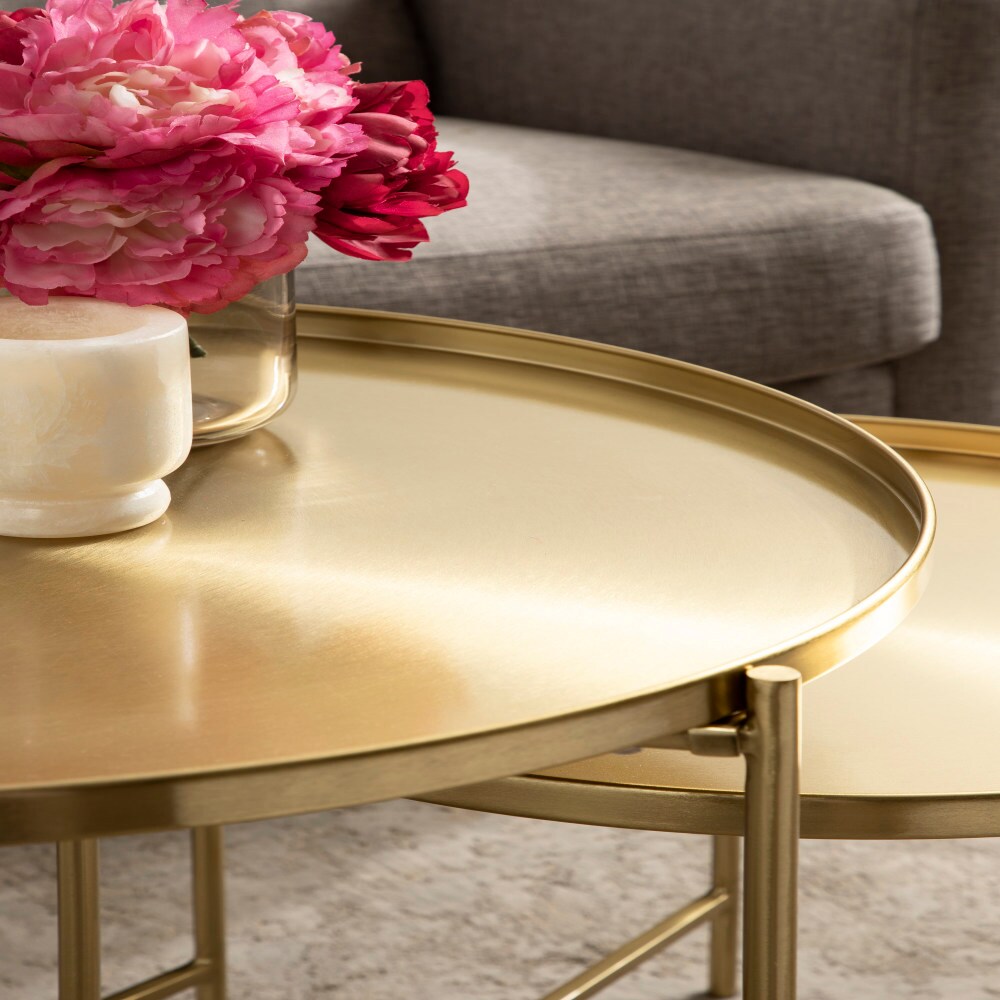Ulani Gold Round Iron Nesting Cocktail Tables, Set of 2