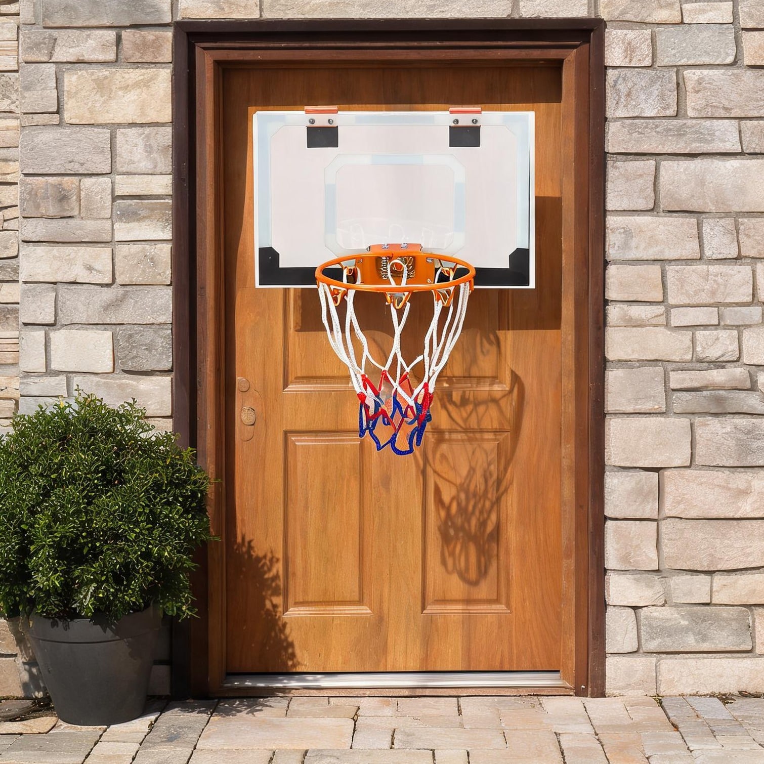 SunJet Basketball Hoops with Black+Red Pvc and Storage Metal Frame Shatter-Resistant Acrylic Backboard