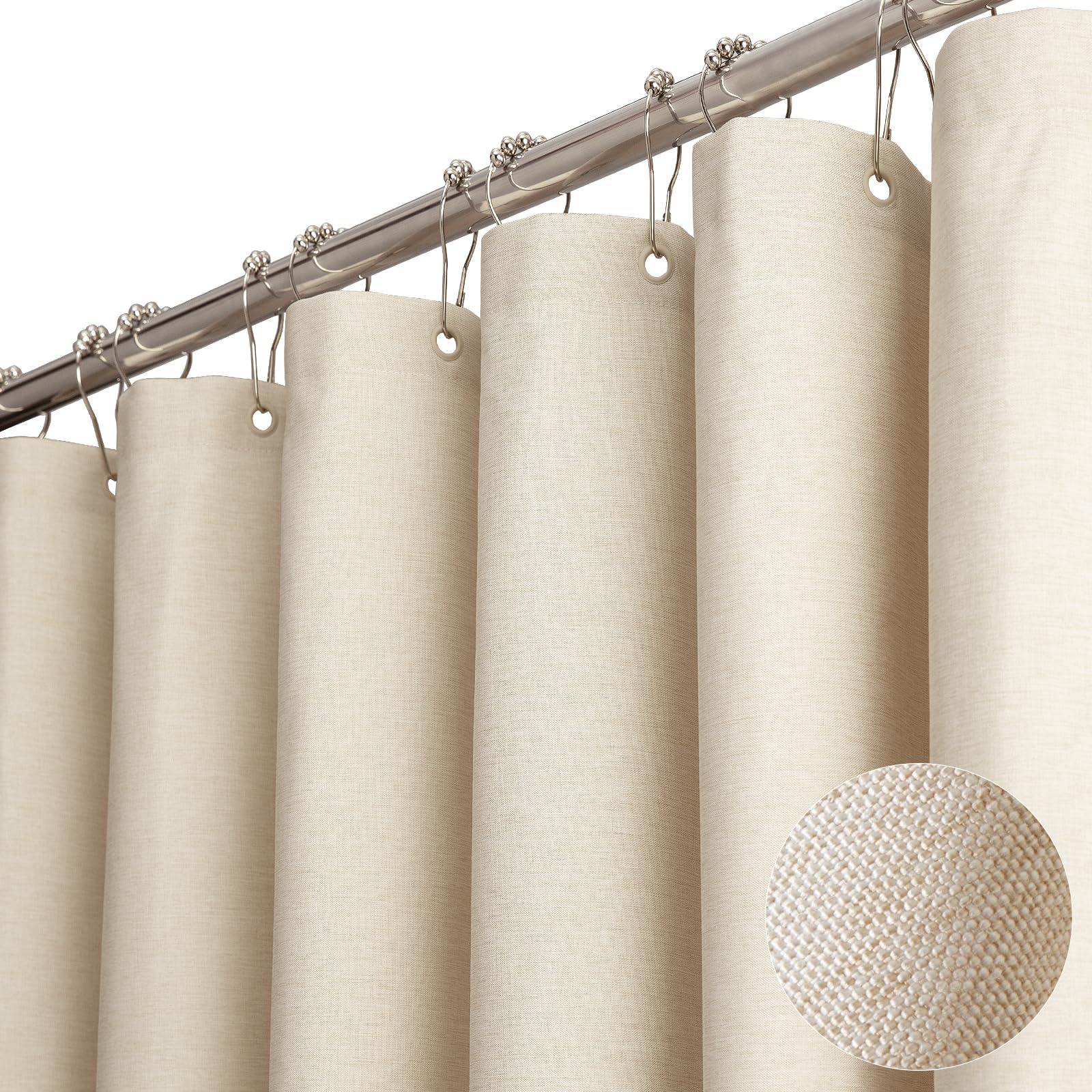 Aoibox  Fabric Shower Curtain Linen Textured Heavy Duty Polyester Waterproof Curtain Set with 12 Plastic Hooks 72 x 72 Inch Beige Cream Hotel
