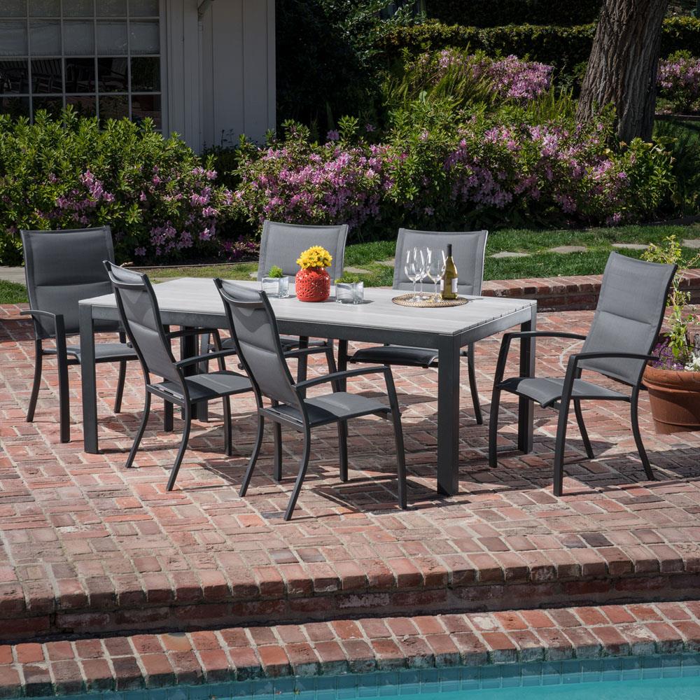 Hanover Tucson 7-Piece Gray Patio Dining Set Aluminum Rectangle Table ...