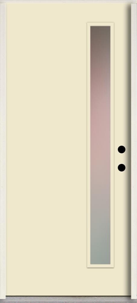 RELIABILT LO1065268 Spotlights 32-in x 80-in x 4-5/8-in Fiberglass 1/4 lite Left-hand inswing Bisque Paint Painted Prehung Front Door Insulating core