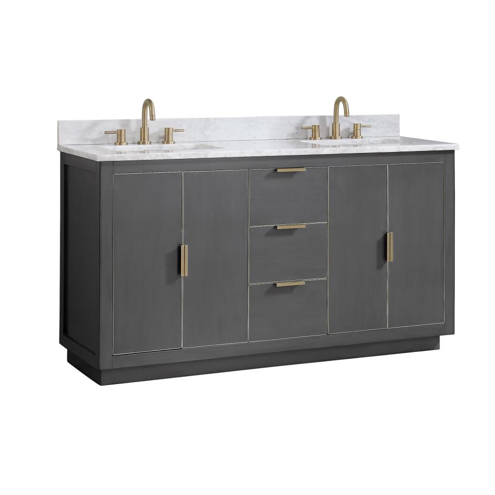 Contemporary 60" Twilight Gray Double Vanity with Carrara Marble Top