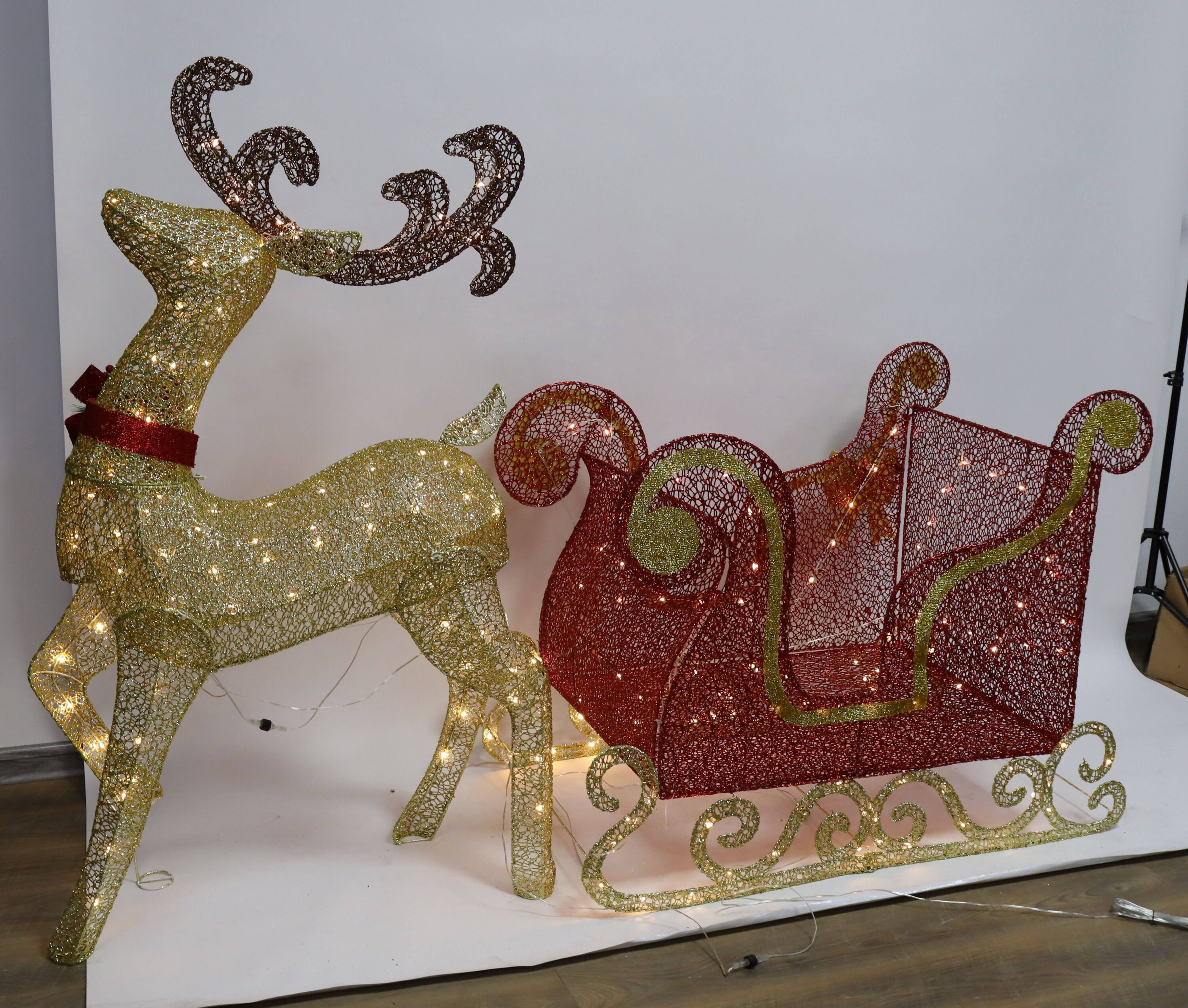 CC Christmas Decor 3-Piece Light Deer Family Christmas Sleigh Outdoor Yard Decoration 52.25