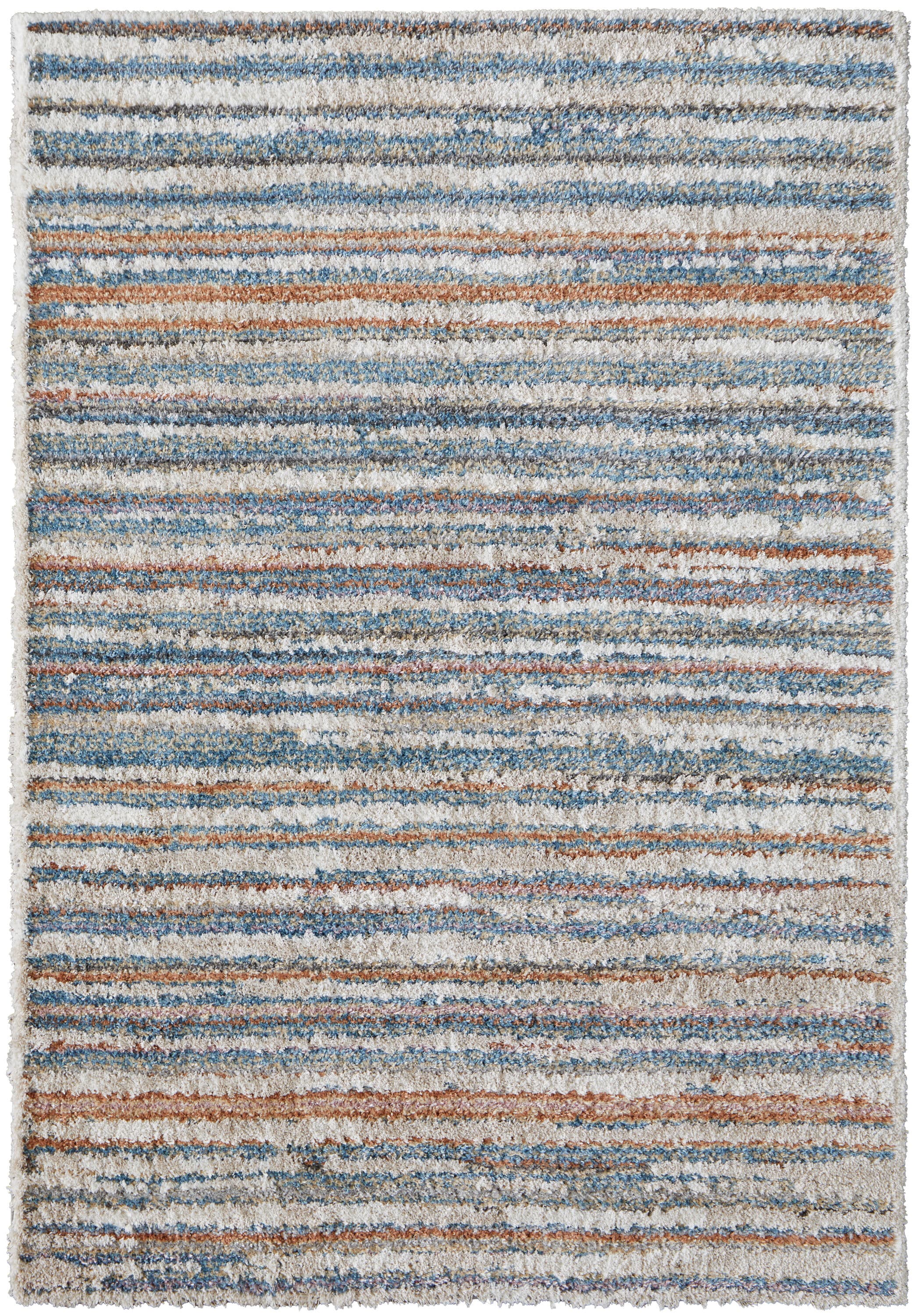 Room Envy MYNR39IEMLT000H00 10 x 14 (ft) Loomed Polyester Ivory/Blue/Orange Rectangular Indoor Stripe Area rug