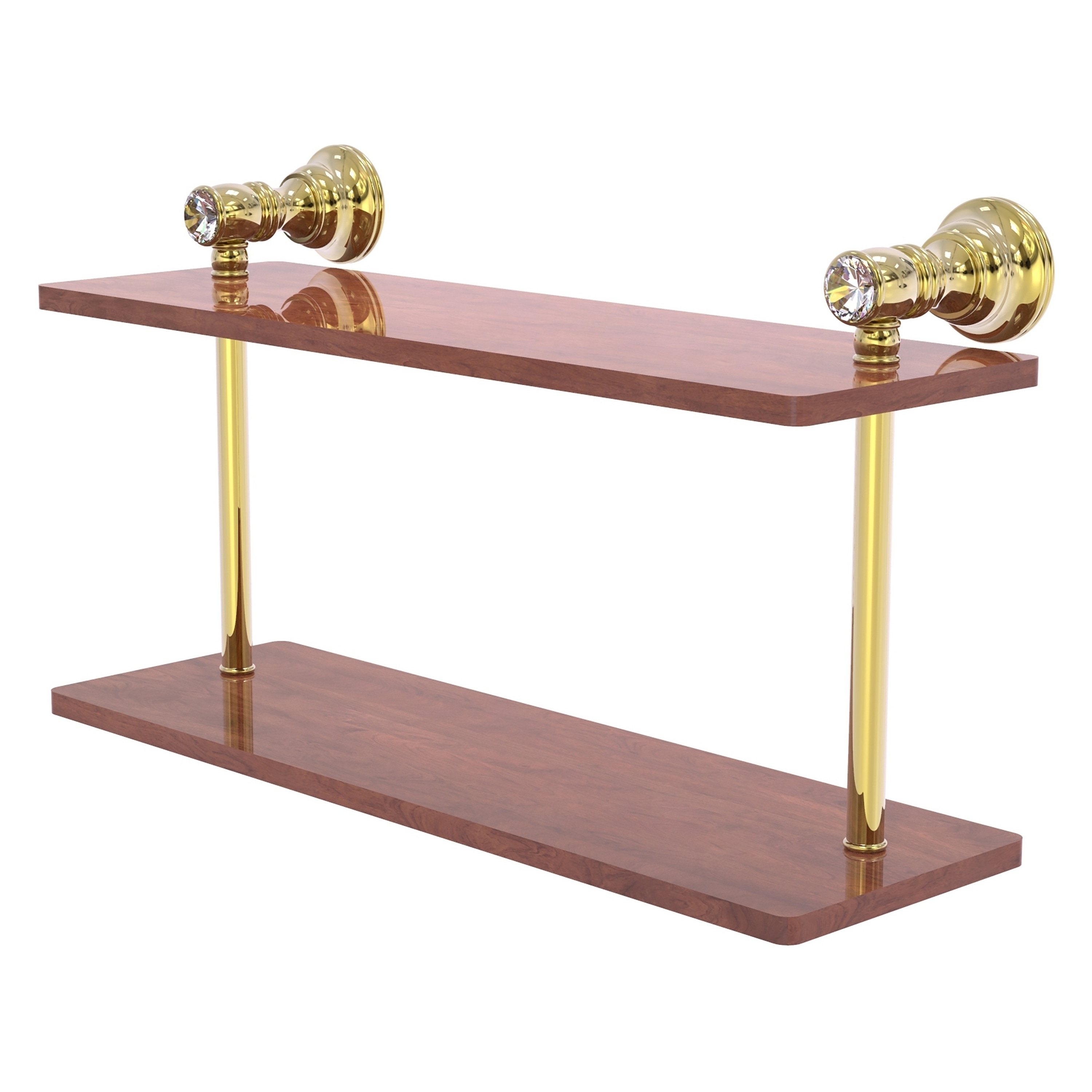 Allied Brass CC-2-16-IRW-UNL Carolina Crystal Unlacquered Brass 2 -Tier Wall mount Bathroom Shelf ( 16-in x 9.2-in x 5-in )