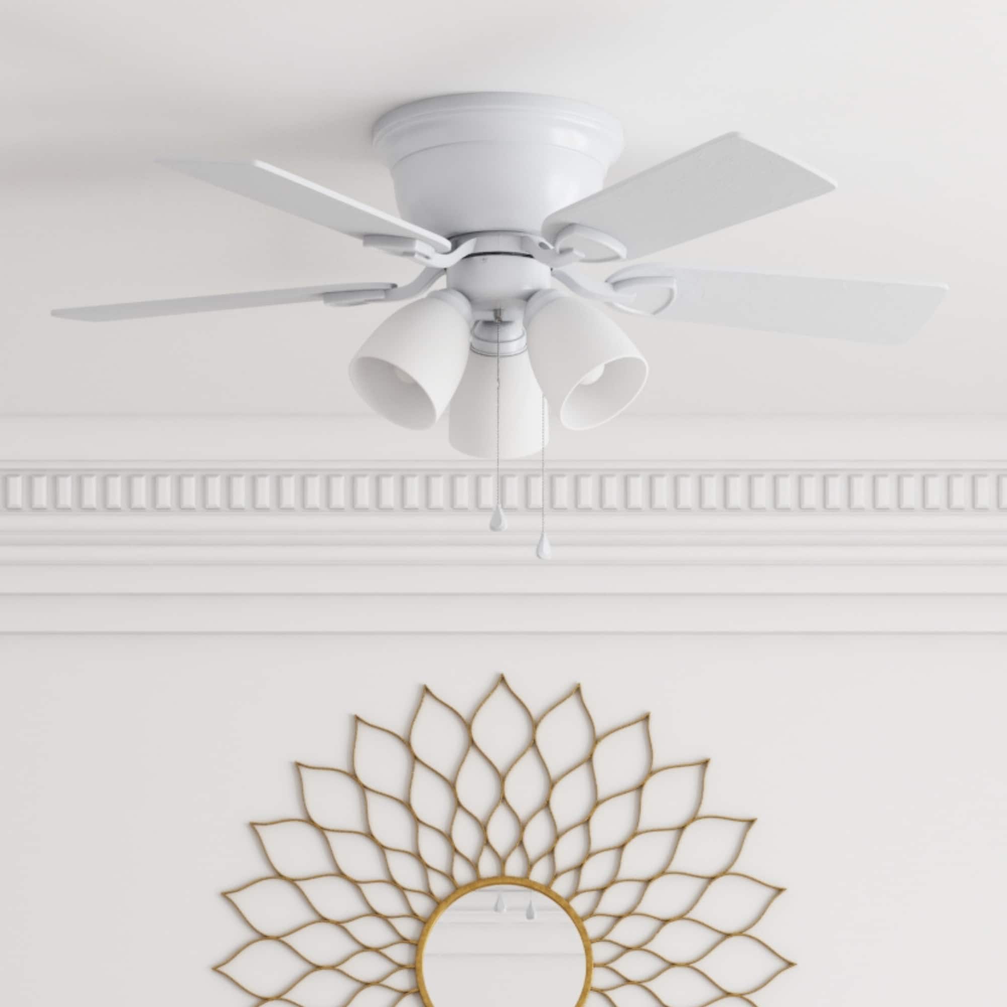 Harbor Breeze Centreville 42-in Antique Brass Indoor Flush Mount Ceiling Fan  with Light (5-Blade) in the Ceiling Fans department at