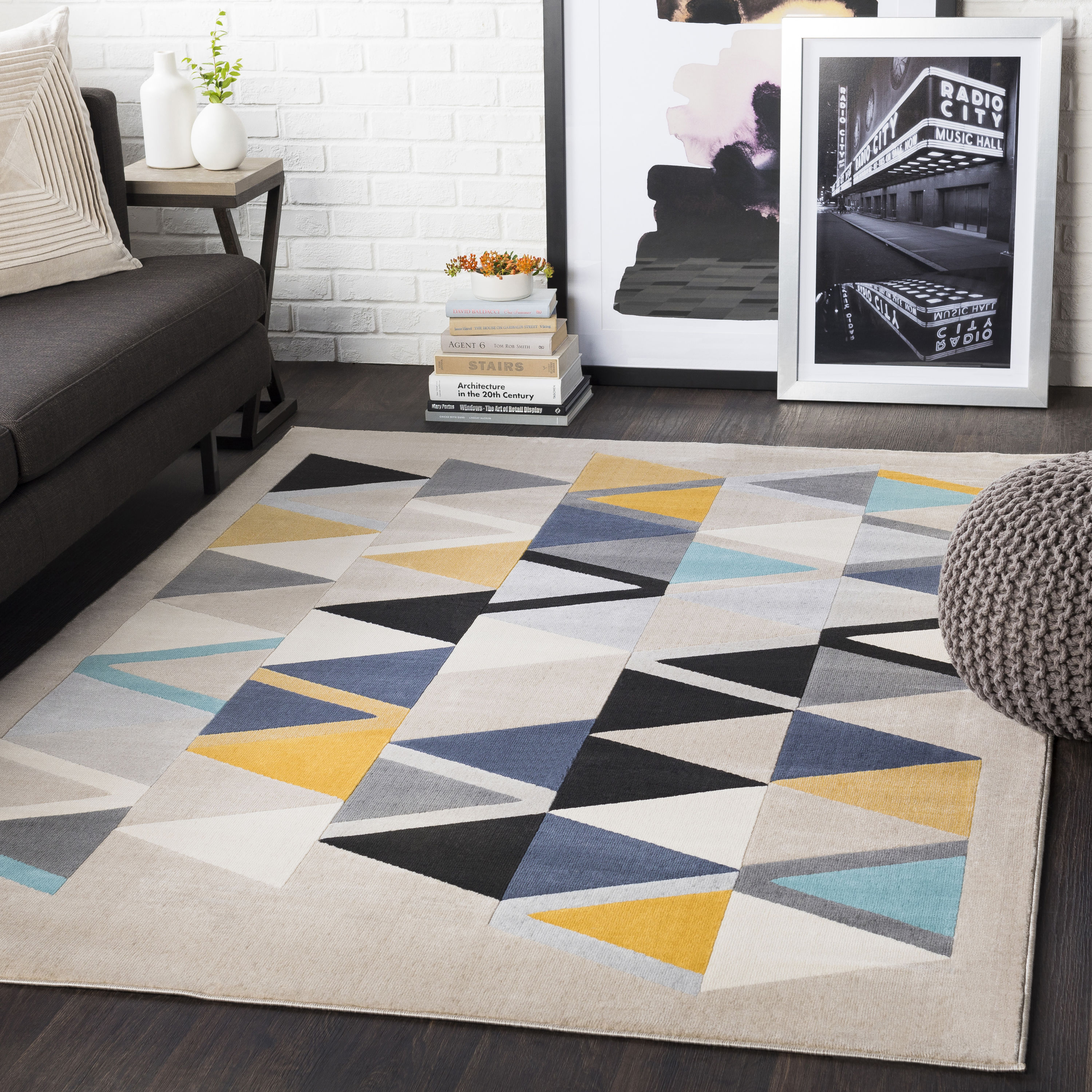 Livabliss CIT2349-23 City 2 x 3 (ft) Polypropylene Aqua Rectangular Indoor Geometric Mid-Century Modern Area rug