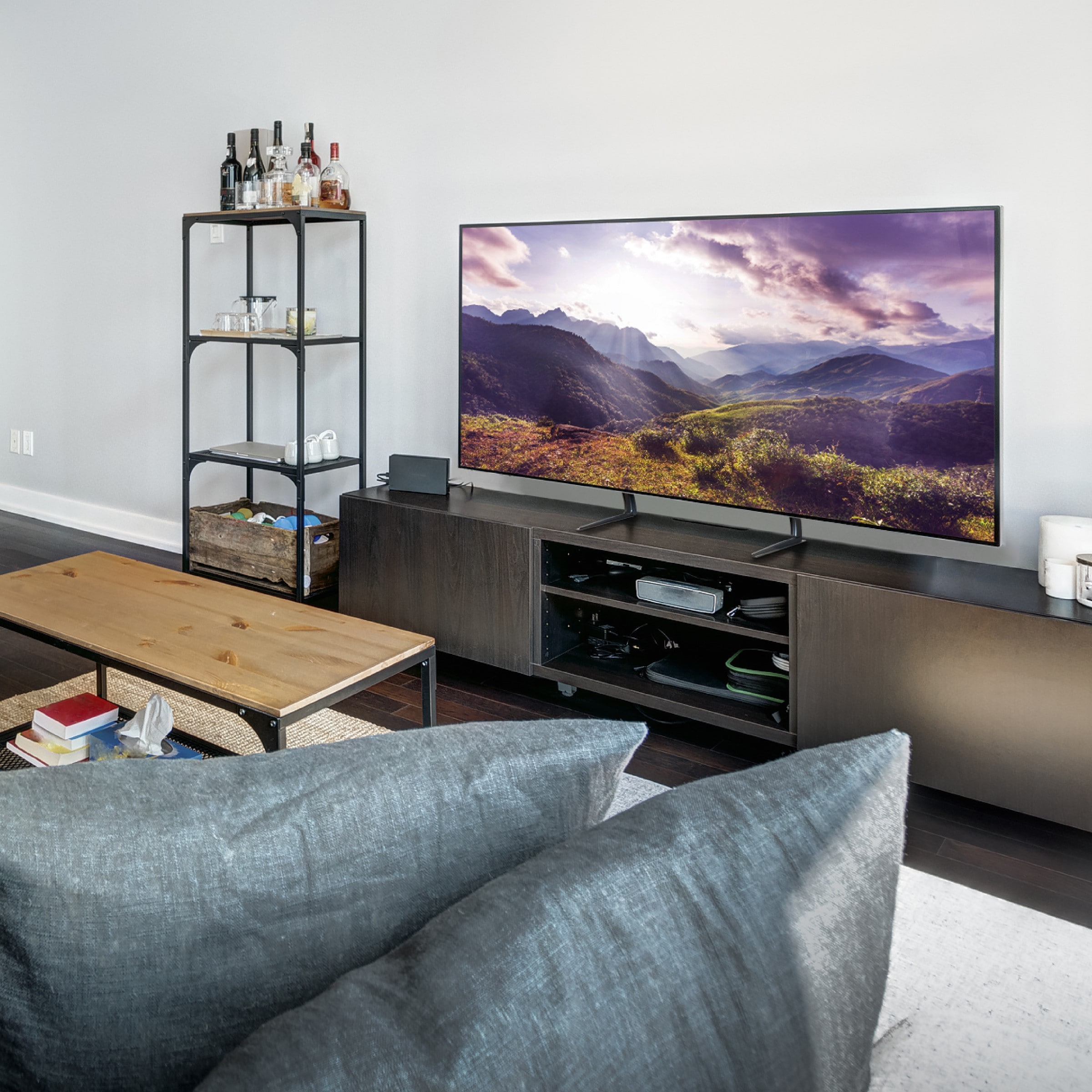 Adjustable Matte Black Metal Tabletop TV Stand for 13-70 Inch Screens