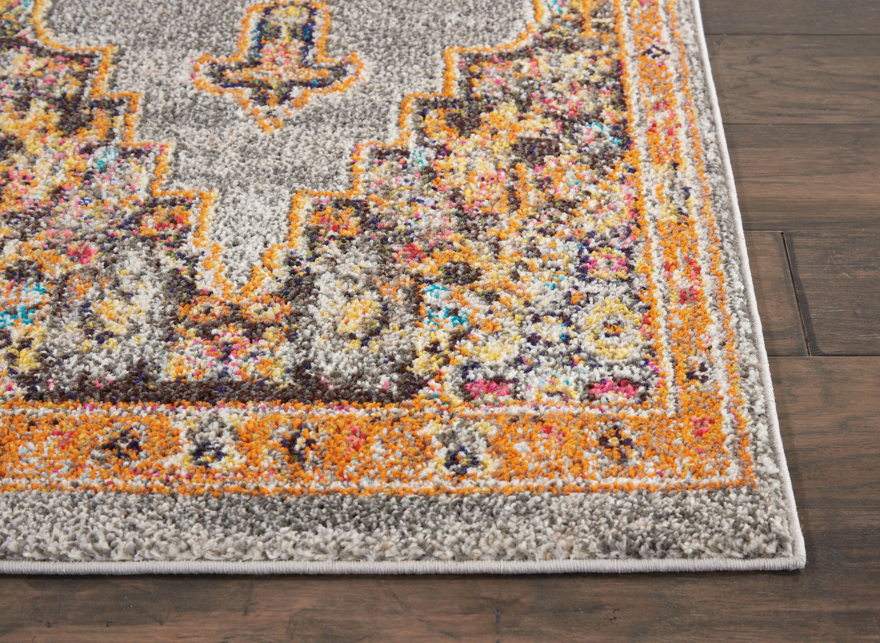 Nourison Passionate Gray and Orange Medallion Runner Rug