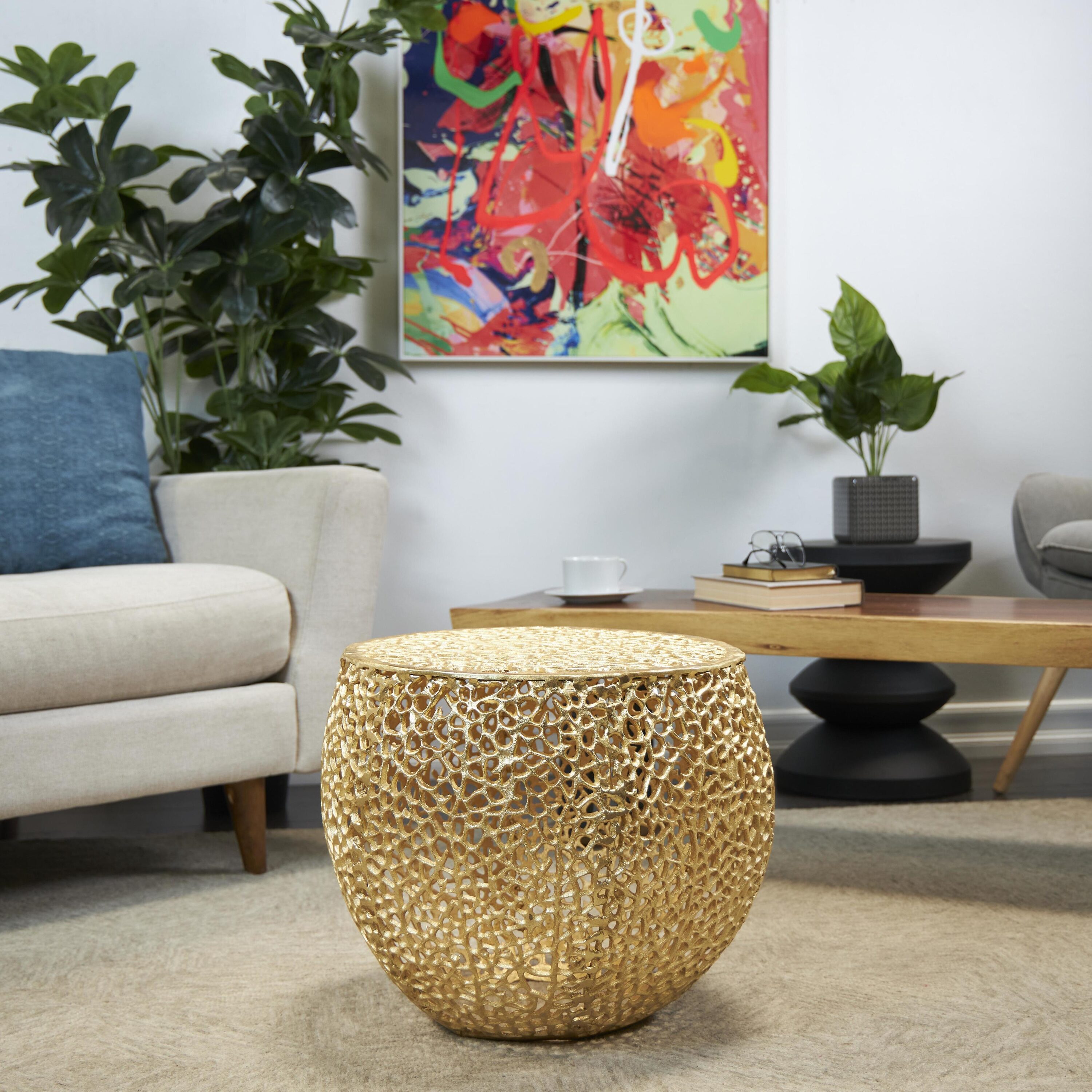 Grayson Lane 820244 19-Inches W x 16-Inches H Gold Metal Round Modern End Table