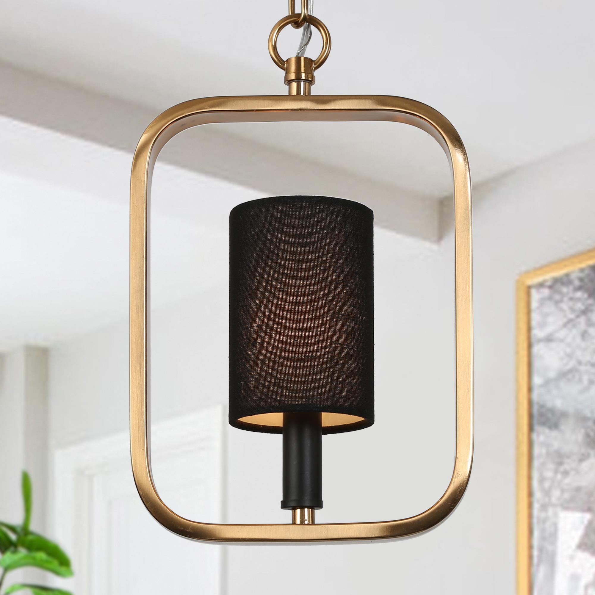 Uolfin BIIQIM-LWS24351-67 1 -Light Gold with Fabric Shade Modern/contemporary Square Mini Hanging Pendant light