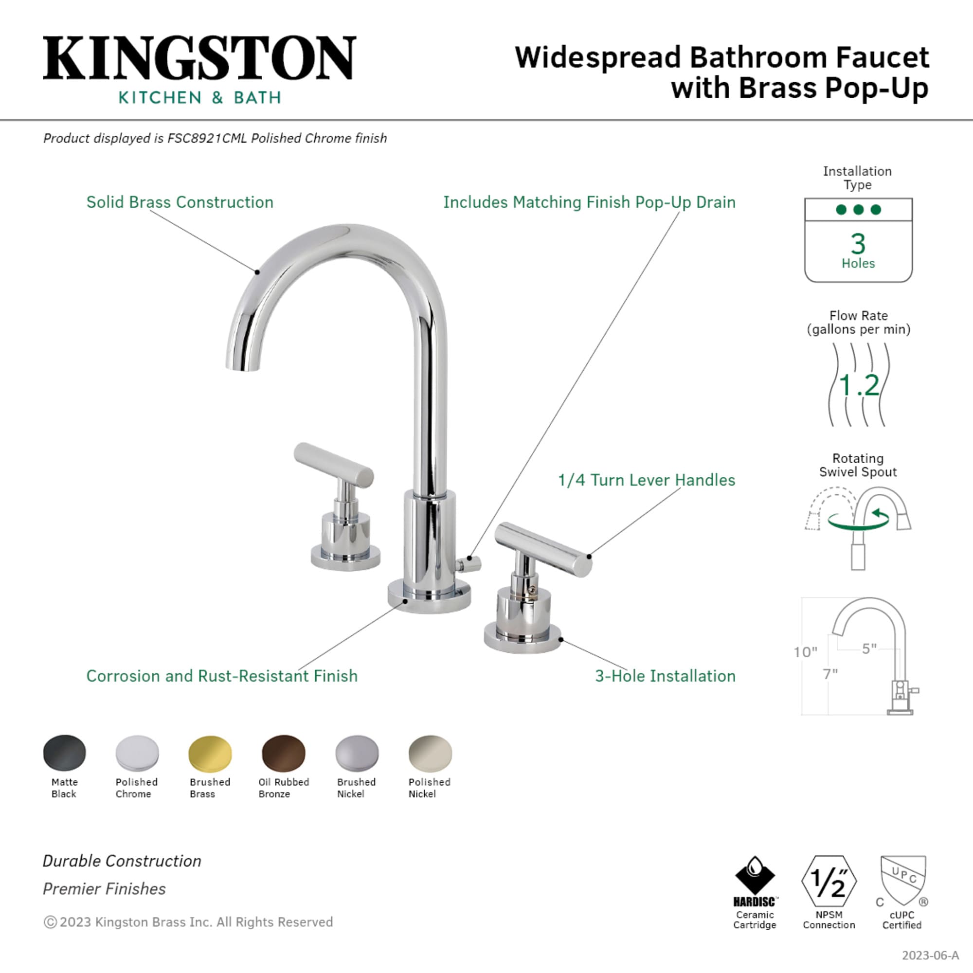 Kingston Brass WLFSC8923CML Lavatory-Faucets - View #3