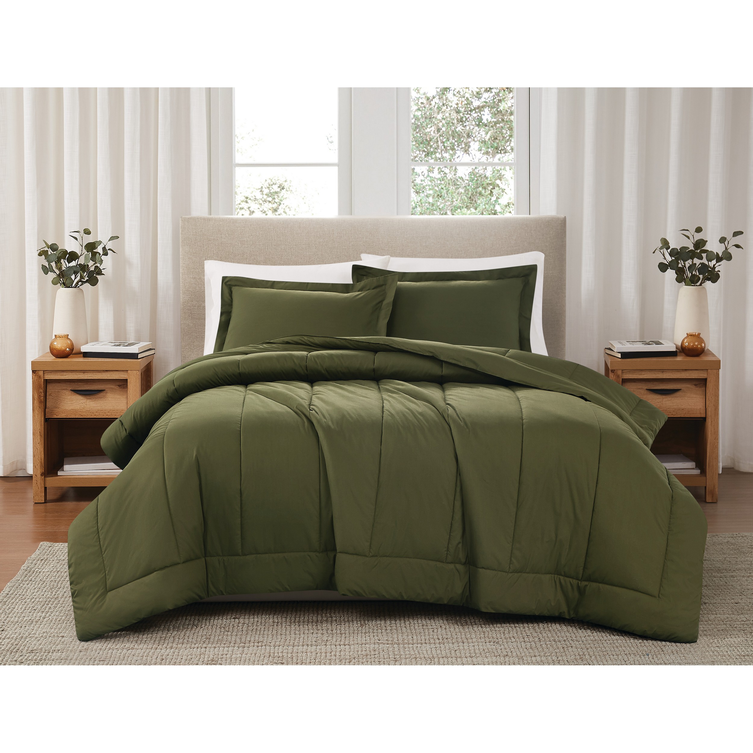 Brooklyn Loom CS5809OGFQ-1500 3 -Piece Olive Green Full/Queen Comforter Set